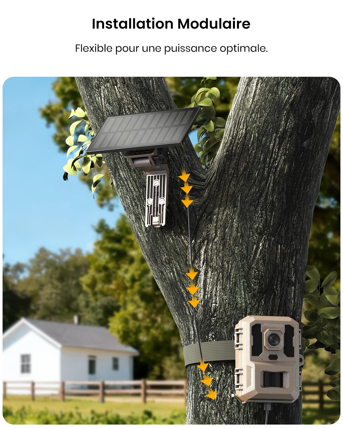 Misstech Caméra de Chasse Solaire 4K 64MP, Vision Nocturne, sans Abonnement | Déclenchement 0,1s, Vision Nocturne, IP66 Étanche, Stockage Local, Idéal pour Jardin, Ferme, Forêt et Observation de la Faune