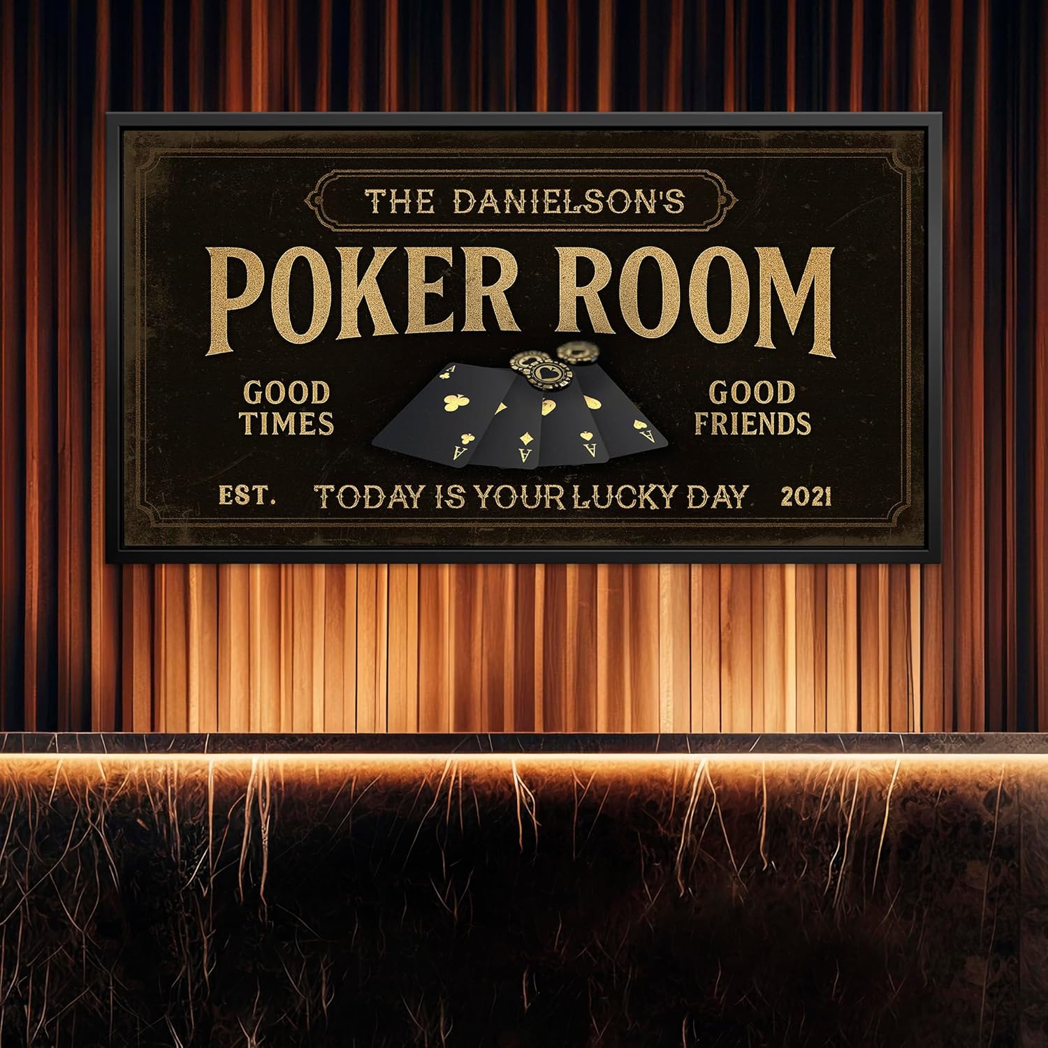 Awesometik Personalized Poker Room | Sign Game Room | Custom Man Cave | Bar Sign | Personalized Art Decor | Poker Room Decor | Custom Gift (Dark Rustic)
