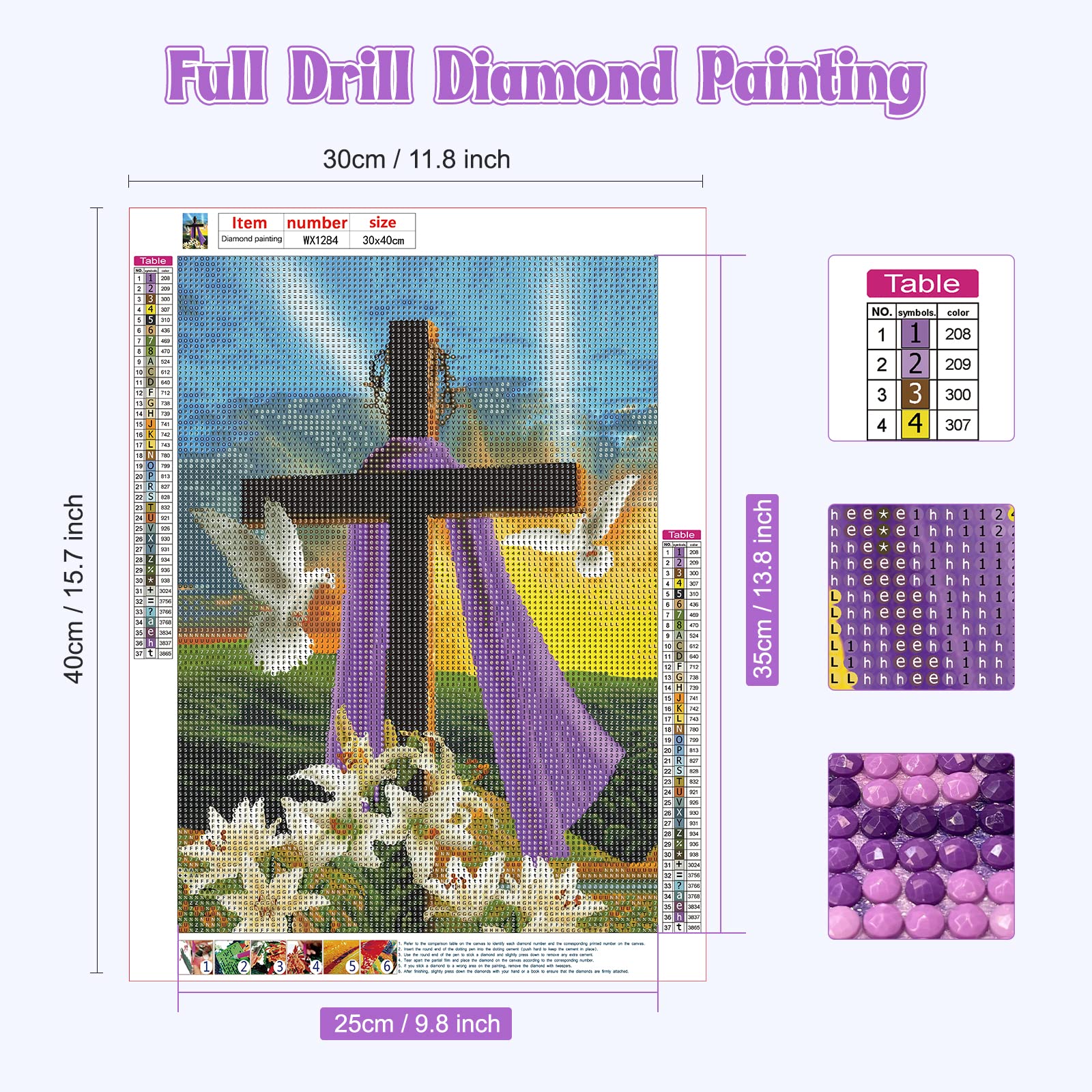 NAIMOER Religion Cross Diamond Art Kits for Adults, Beginner 5D DIY God Prayer Diamond Art, Fall & Easter Pigeon, 30x40cm