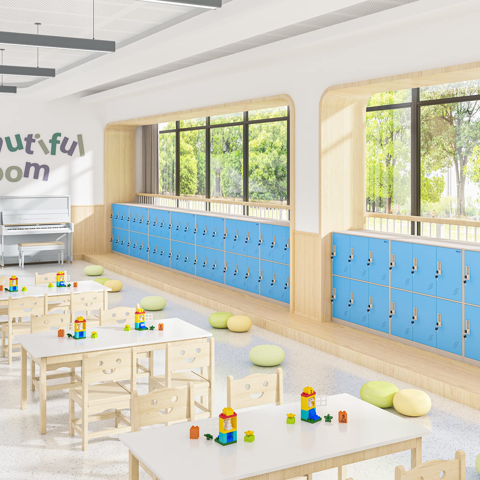 Armadietto in metallo a 9 ante, per salotto e scuola, per la casa, per ragazzi, stanza da letto e ufficio, con serratura, per vestiti, colore bianco, metallo, Blue, 6D