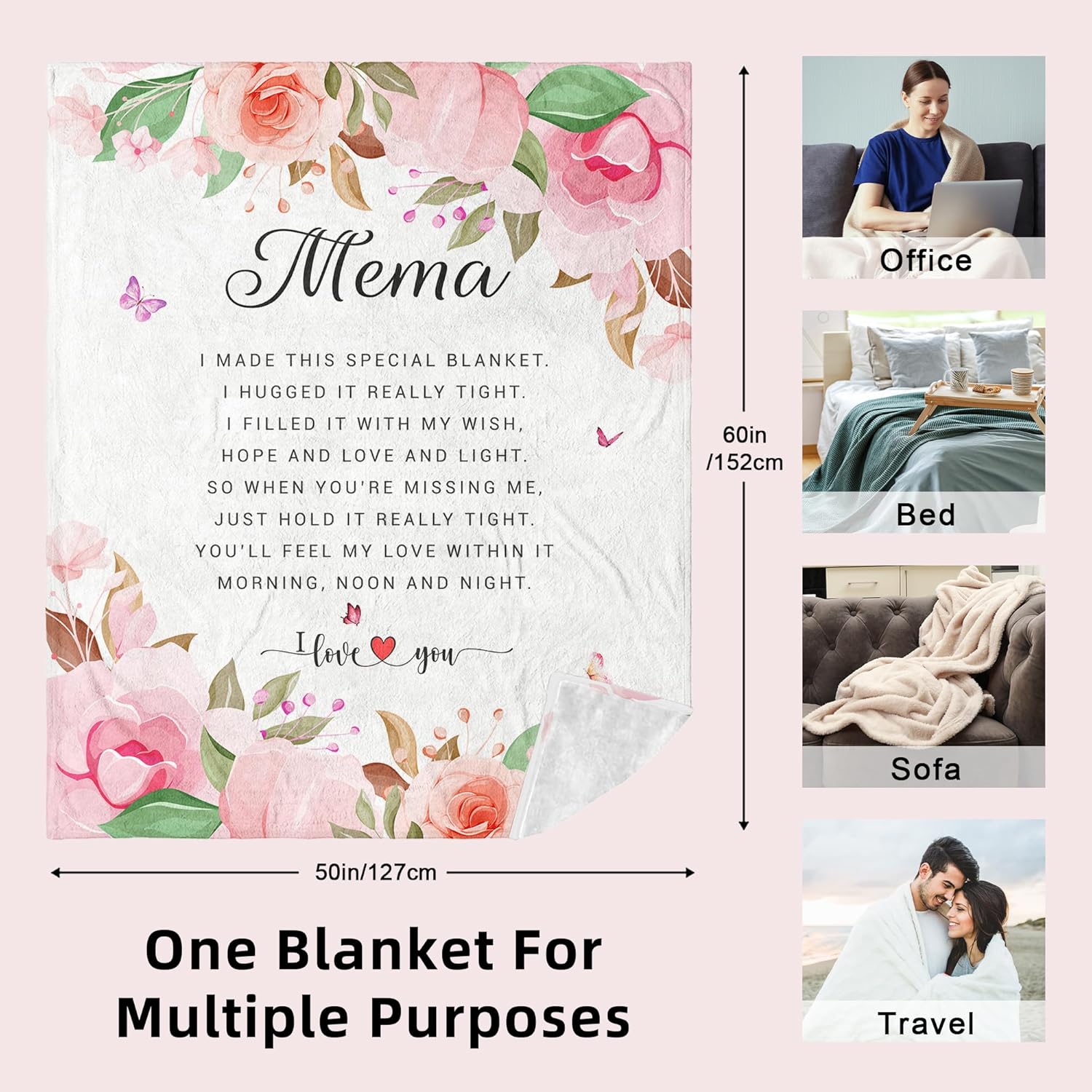 Mema Gifts, Gifts for Mema, Mema's Birthday Gift, Mema's Gift from Grandchildren, Best Ever Memas Gifts for Grandma on Retirement Throw Blanket 60x50 Inch - Image 5