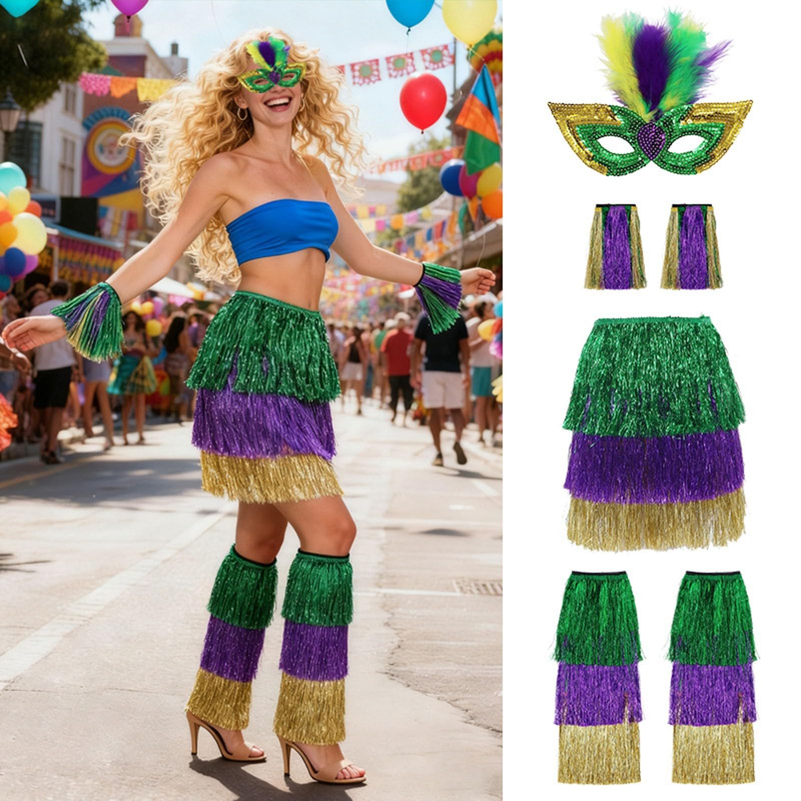 Faschingskostüme Damen Elegantes Maskenball Kleid Mit Fließenden Fransen Und Dekorativer Maske Für Party Damen Fasching Kostüm Karneval Bunt