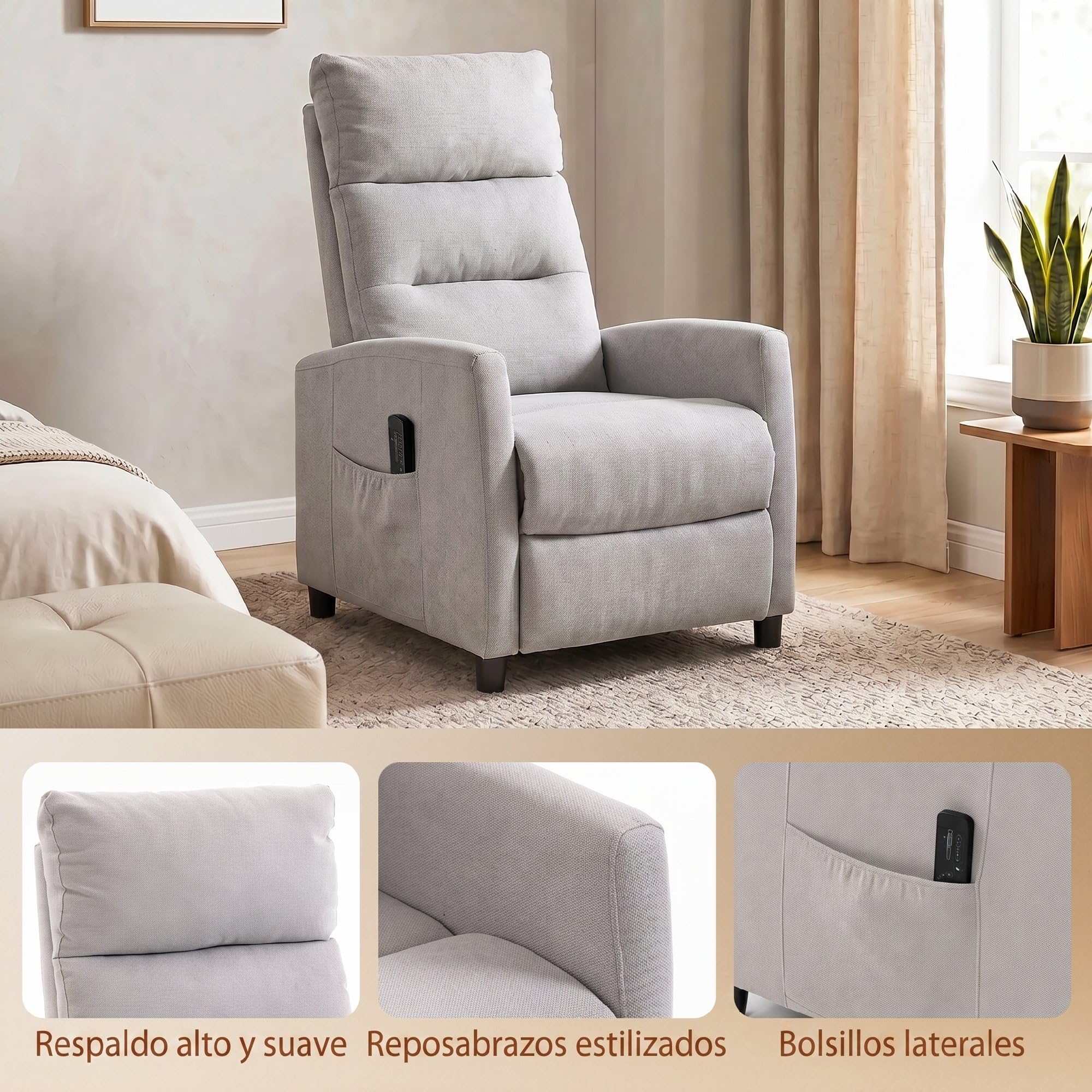 HOMCOM Sillón de Masaje Reclinable 160° Reposapiés 66x91x108 cm Gris Claro | Sillón Relax Reclinable, Mando a Distancia, 2 Zonas de Masaje, Respaldo Alto, Asiento Muelles, Bolsillos, Tapizado Chenilla