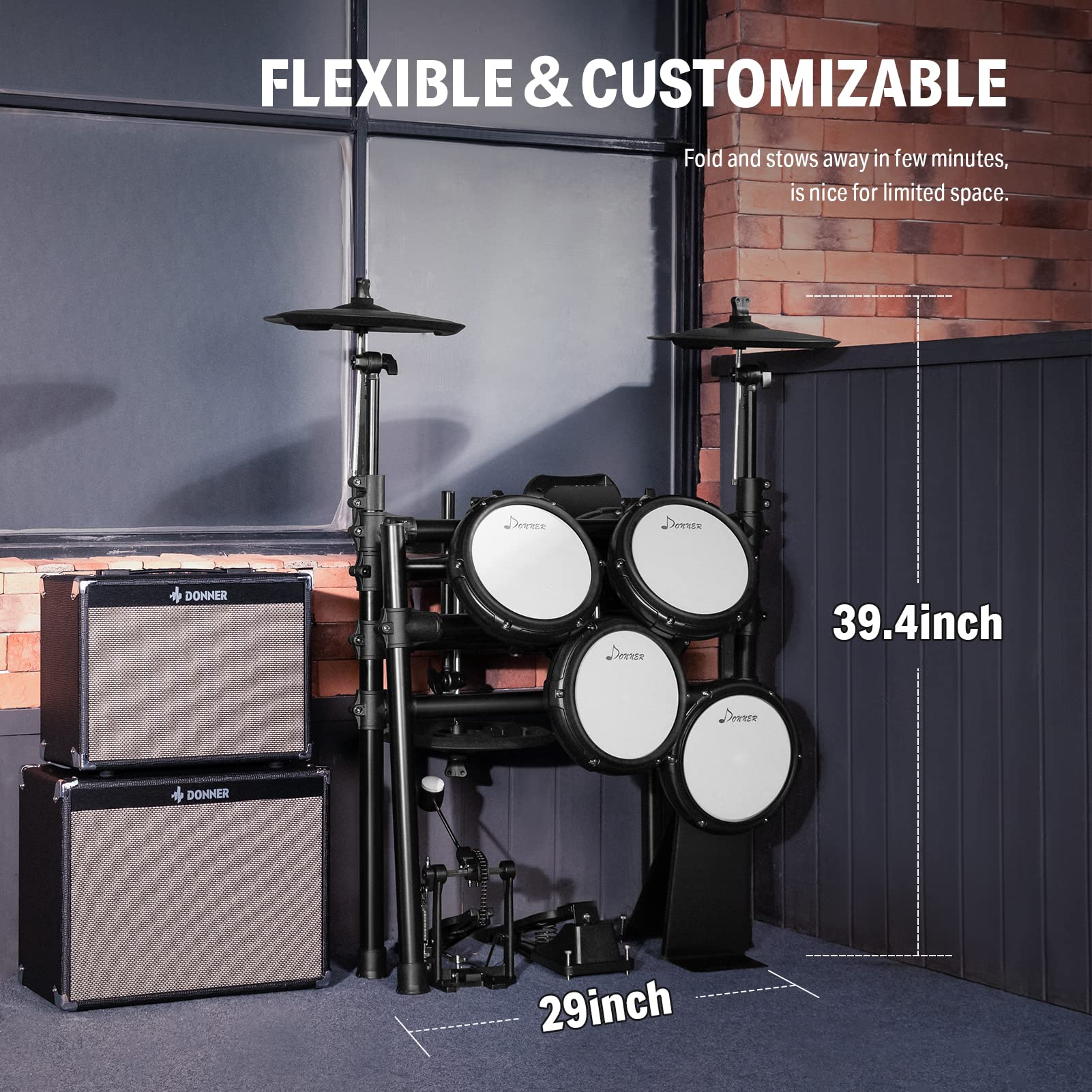 Donner DED400 Electric Drum Set, Quiet Electronic Drum Kit for Adults