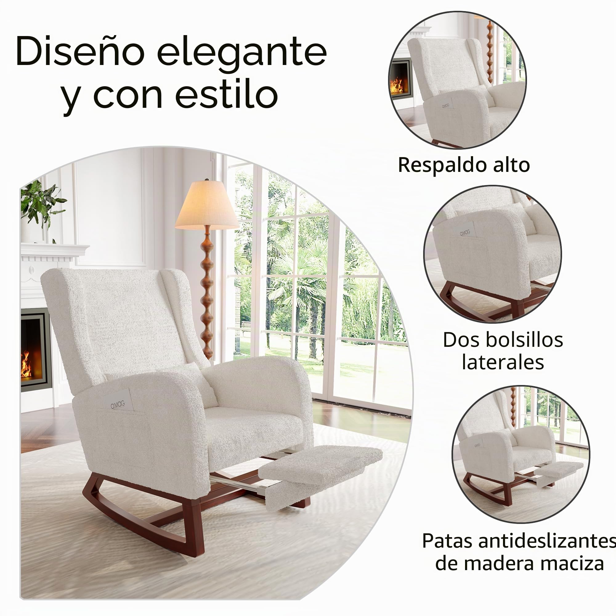 Mecedora, silla de lactancia, mecedora con reposapiés y bolsillo lateral, silla de lactancia, cómoda silla de lectura con reposabrazos, silla acolchada para salón o dormitorio