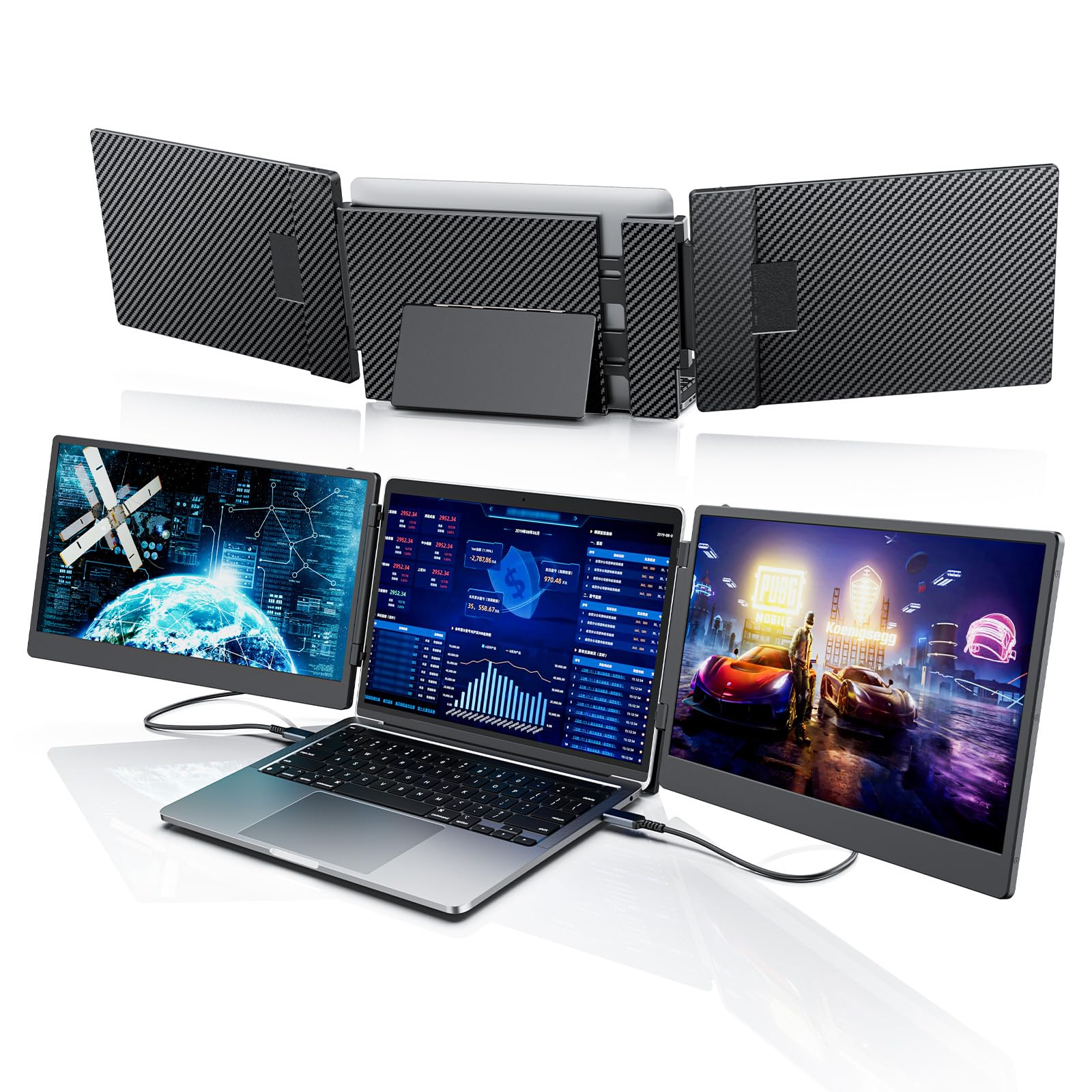 Extension d'écran pour Ordinateur Portable,14" 1080P Triple Moniteur Portable, Plug & Play Extension de Moniteur, pour Win/Dex/Android/Mac