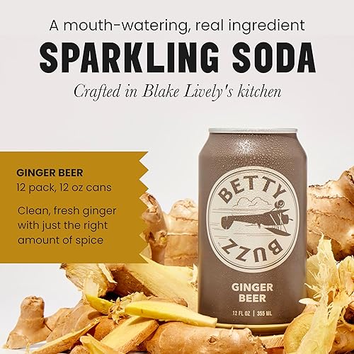 Miniatura 2 de Betty Buzz Cerveza de jengibre, soda espumosa prémium de Blake Lively (paquete de 12 latas)  Sabores naturales y edulcorantes, solo ingredientes