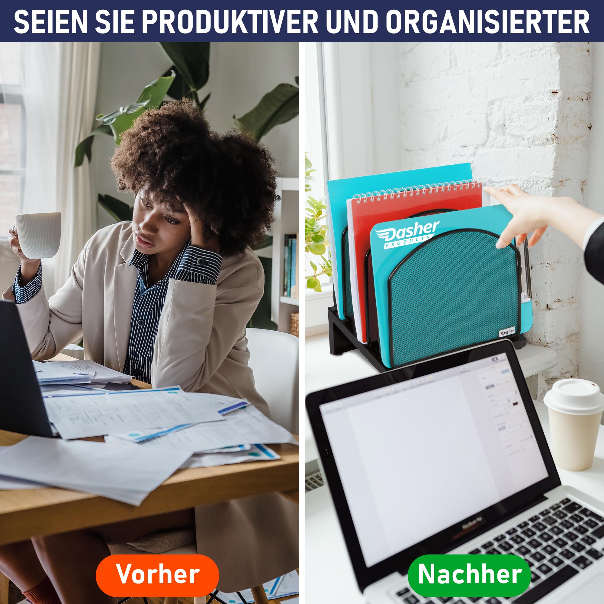 Dasher Products Inclined File Sorter Desk Organizer - Dateirack mit 5 aufrechten Abschnitten für Dateien, Ordner, Ordner für Zuhause, Büro, Schule und Geschäft