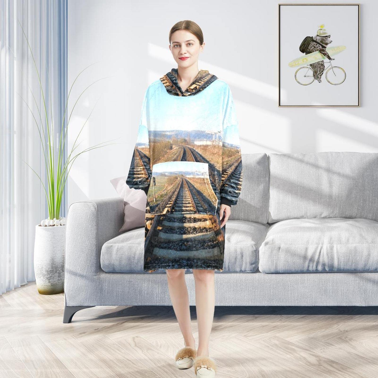 Bluza z kapturem z motywem toru pociągowego, oversize z kapturem dla kobiet, wygodna bluza, wielobarwny, rozmiar uniwersalny