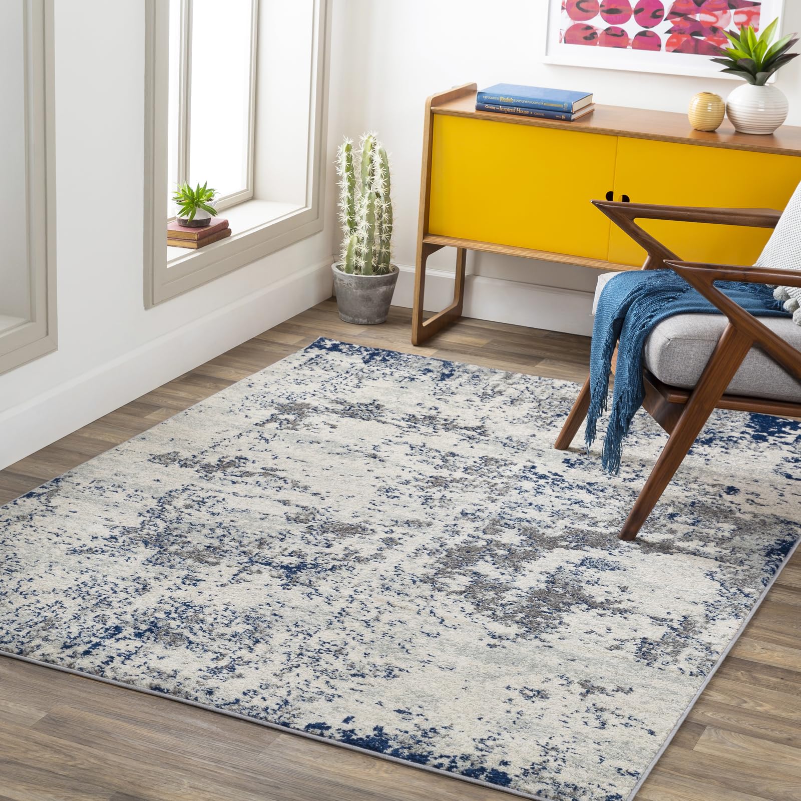 Livabliss Leyte Tapis Moderne Abstrait - Tapis Salon, Salle à Manger, Chambre Adulte et Ado, Cuisine - Design Marbre Moucheté Multicolore, Poil Ras Doux 200x275 cm - Charbon, Gris, Blanc