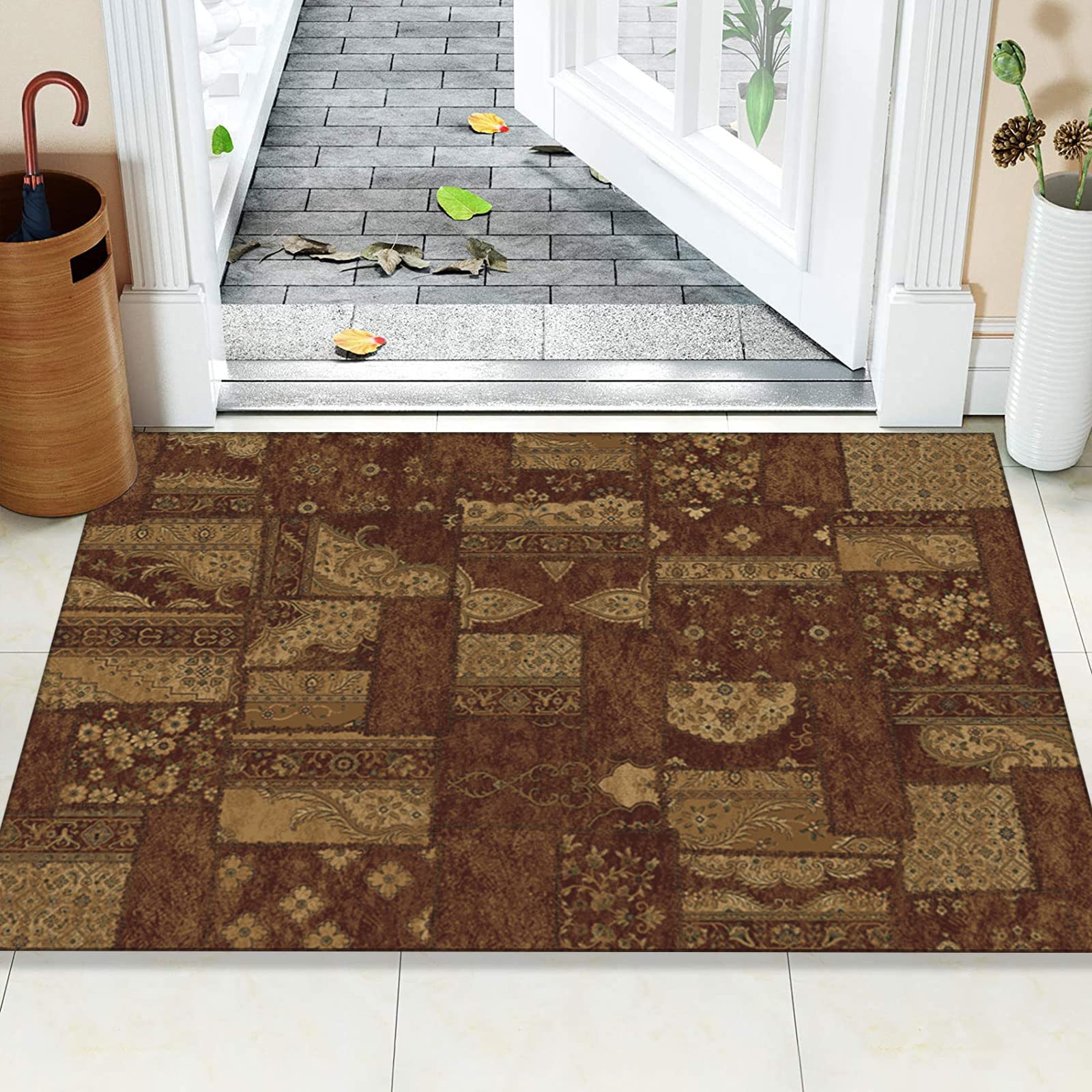 Läufer Teppich für Flur, rutschfester Teppich für Küche und Wohnzimmer, traditionelles Vintage-Blumenmuster, langlebig und vielseitig, ideal für stark frequentierte Bereiche