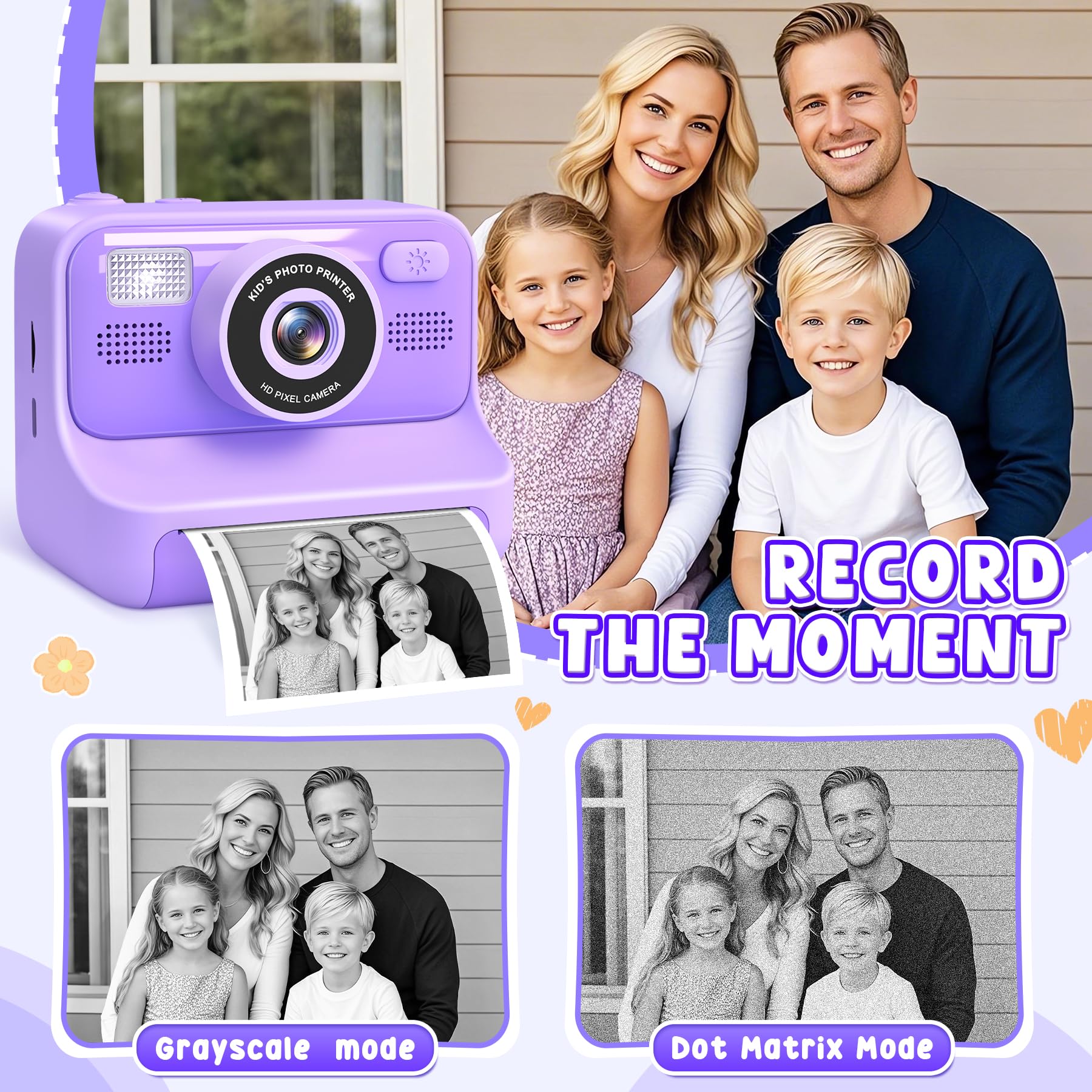 Subtail Fotocamera istantanea per bambini, 1080P, fotocamera istantanea per bambini, fotocamera digitale per selfie con 32 GB, giocattolo di compleanno a partire da 3-12 anni(Viola)