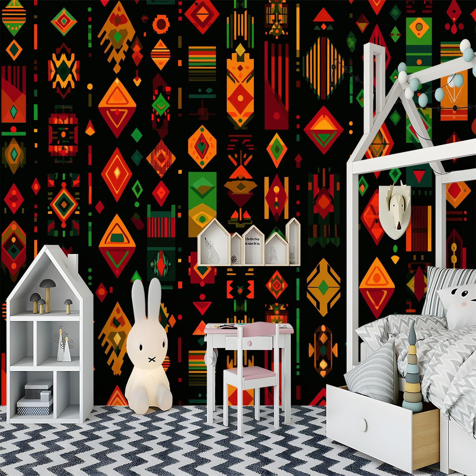 Tapeta 3D zdjęcie plemiona afrykańskie geometryczne romby fototapeta 300 x 210 cm, włóknina południowo-zachodnia sztuka druk tapeta sypialnia dekoracja pokrycie ścian plakat obraz projekt