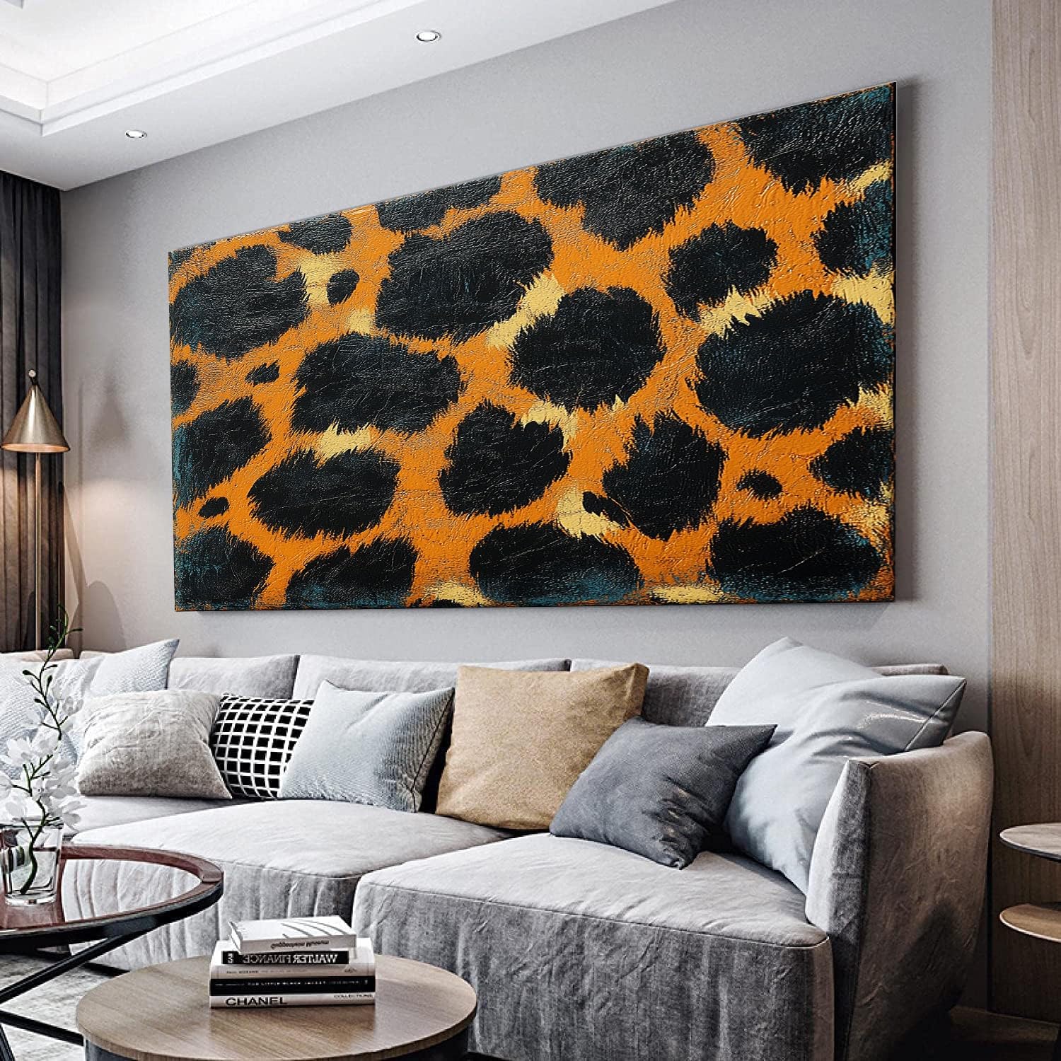 Mkbkli Animal Print Leopard Print Large Abstract Painting Art Poster Canvas Painting For Living Room Wall Art Pictures Home Decorative 80X160cm, Frameless