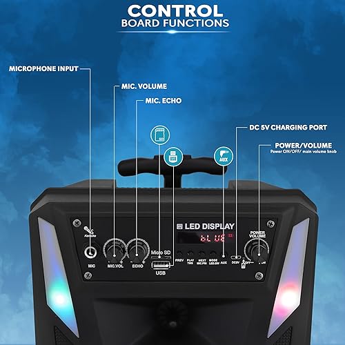Miniatura 2 de Pyle Altavoz PA Bluetooth portátil – Sistema de audio de karaoke BT recargable de 300 W 8 pulgadas para exteriores – Luces de fiesta multicolor