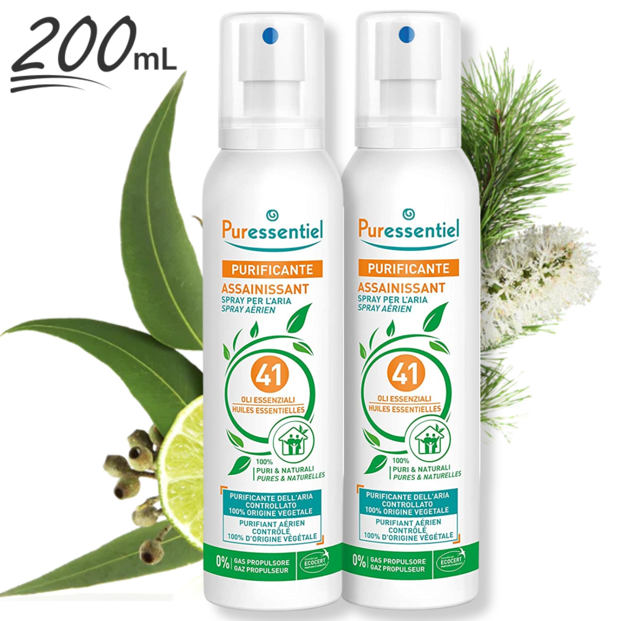 Spray Purificante per l'Aria ai 41 Oli Essenziali Puressentiel, Purifica, Tratta e Igienizza i Tessuti (200 ml (Confezione da 2))