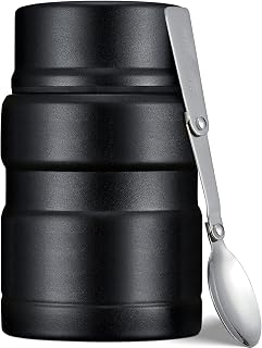 Charcy 17oz Thermo for Hot Food, Insulated Lunch Food Container with Folding Spoon QB - Black