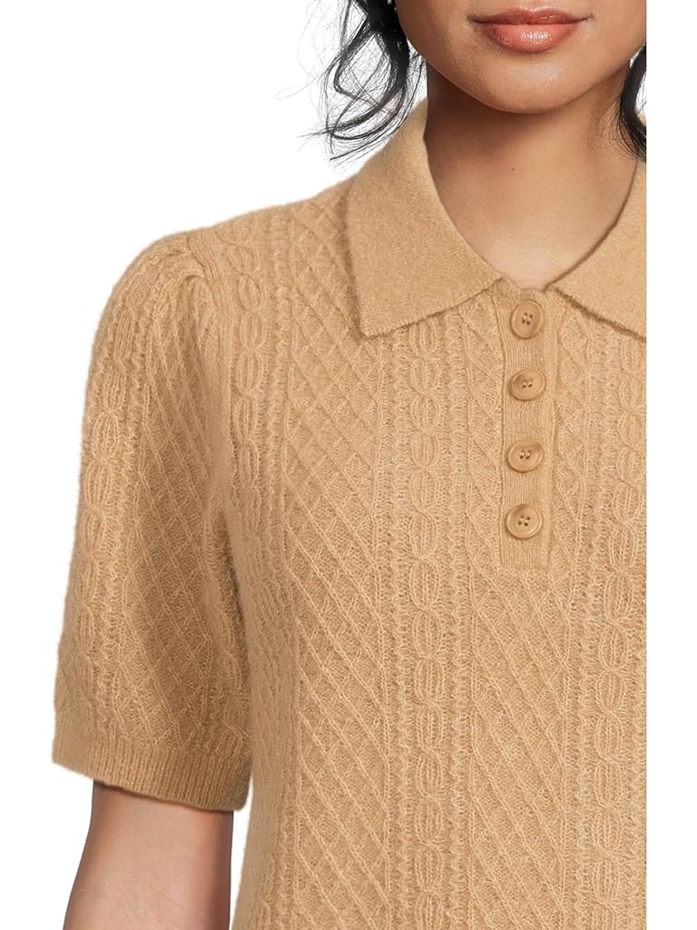 Brown Lilla P Mixed Stitch Elbow Sleeve Polo