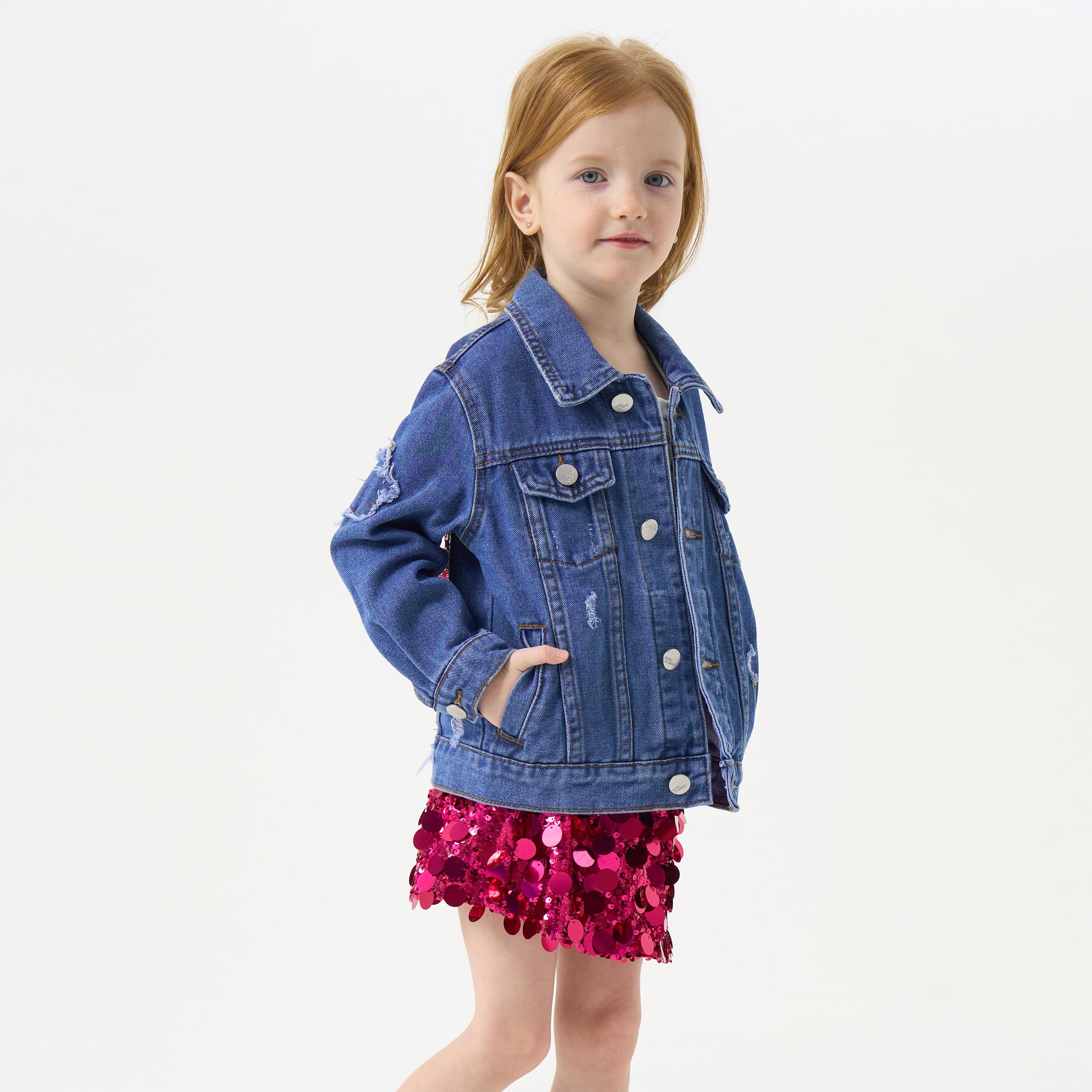 Miipat Chaqueta Vaquera Niñas Pequeñas de Manga Larga con Botones Chaquetas de Mezclilla para Niña Bebé Chaqueta de Vaquera Casual para Niña Pequeña