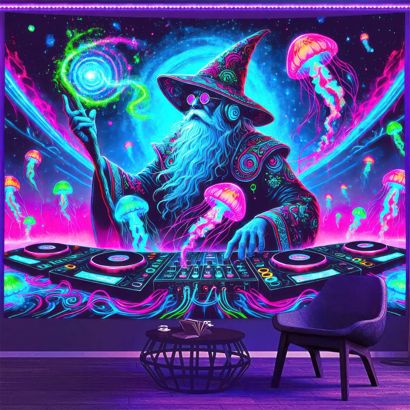 Amazon.com: BlissYard Wizard Blacklight DJ Tapestry 78x59 inch UV
