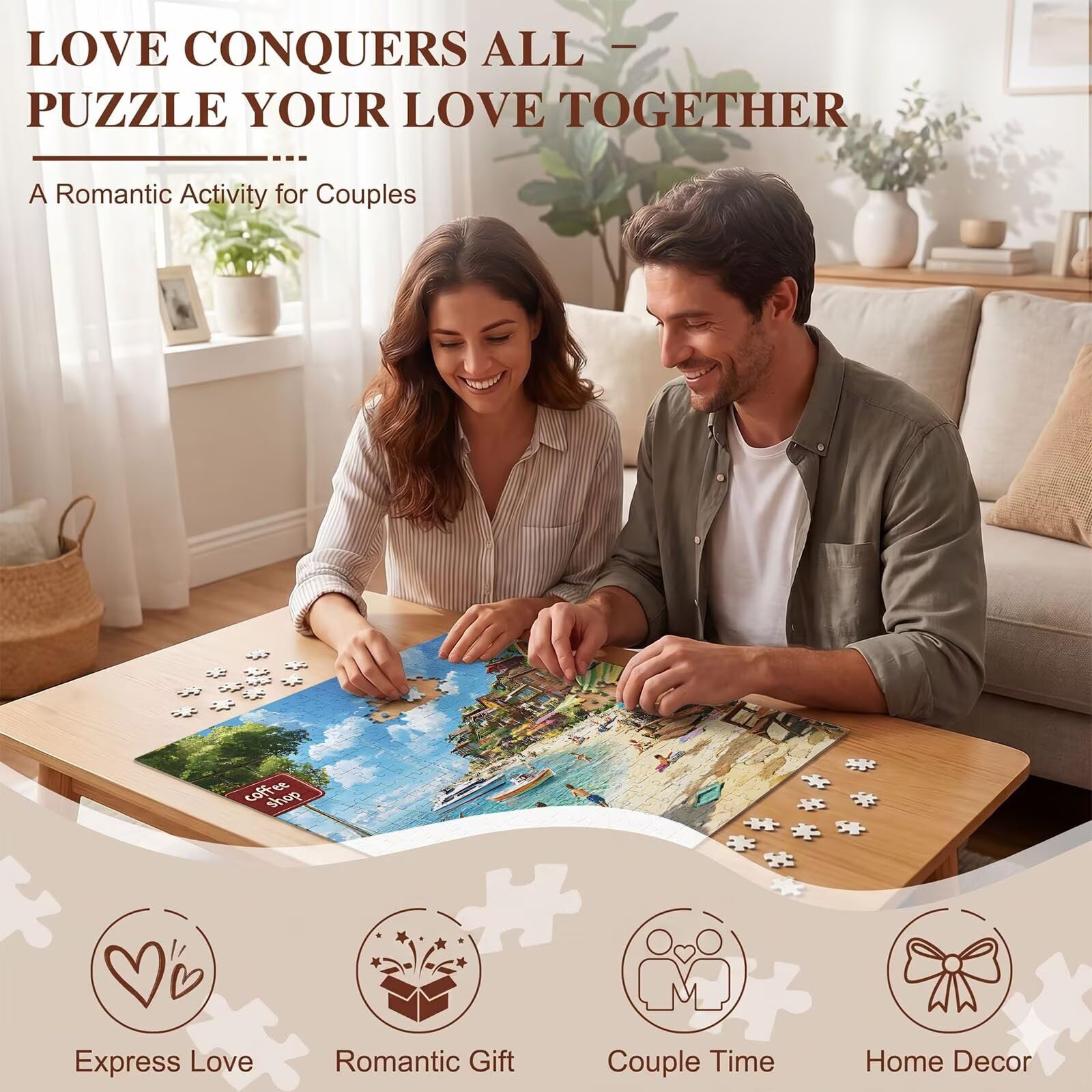 spiaggia piccola città Puzzle 1500 Pezzi per Adulti, Puzzle in Legno - Collezione Classica con Poster Incluso - Sfida di Concentrazione e Passatempo Antistress, Gioco per Famiglia, 87 x 57 cm f0-264