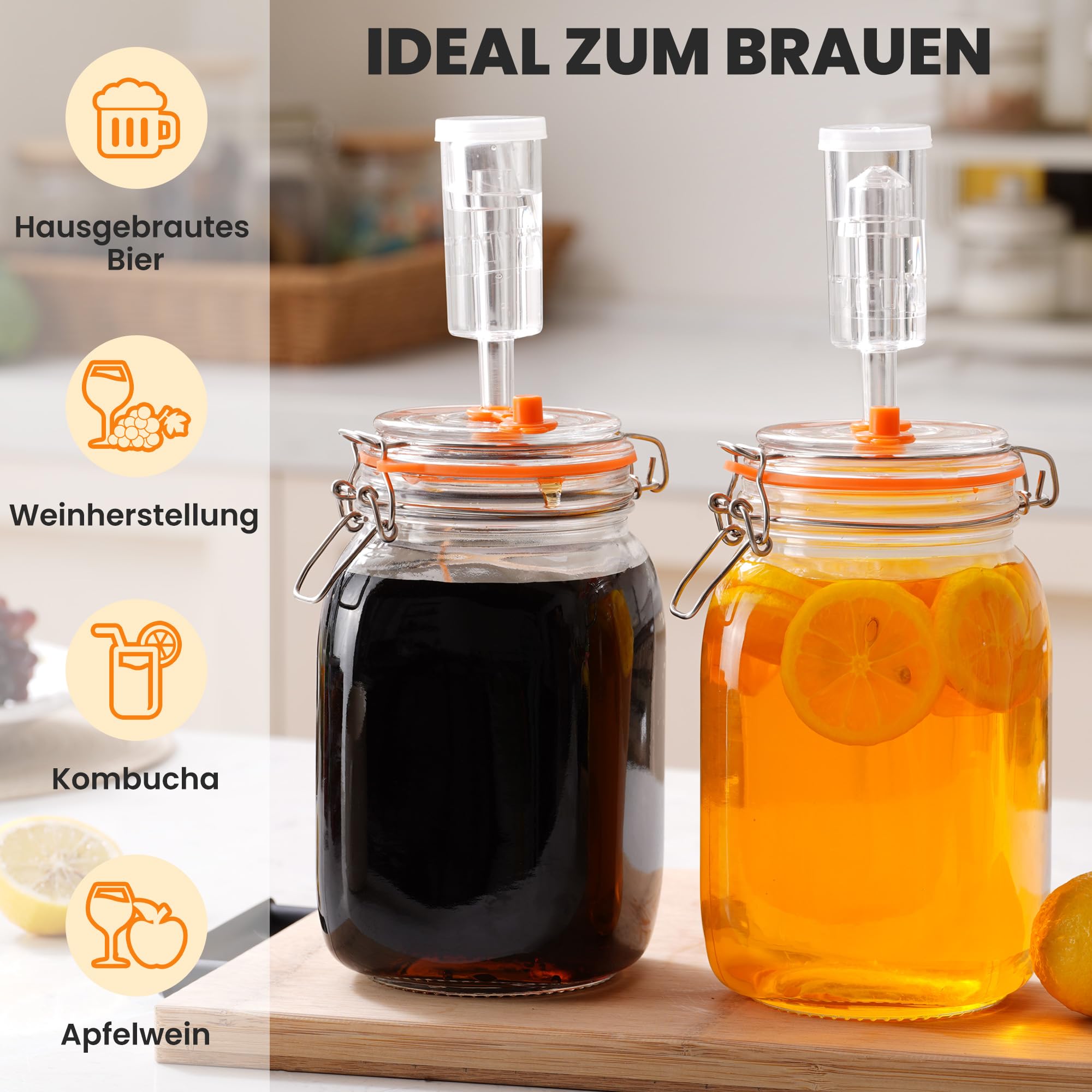 Tarros de fermentación de 1,5 L con pesas y bloqueo de aire, kit de fermentación para chucrut, kimchi, kombucha y encurtidos, paquete de 2