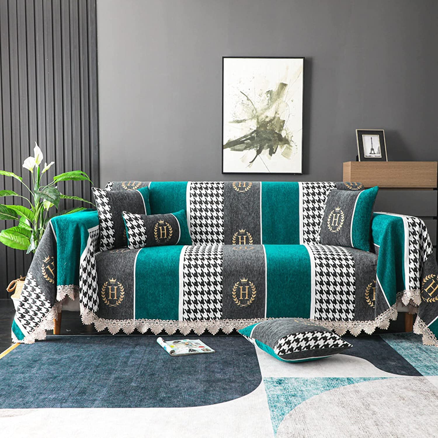 MGEMJMJ Sofa Throw Cover Jacquard Couch Throw Cover Throw Blanket Decorative Couch Furniture Pet Protector Throws Multi-size(Size:180x180cm(71x71inch),Color:D)