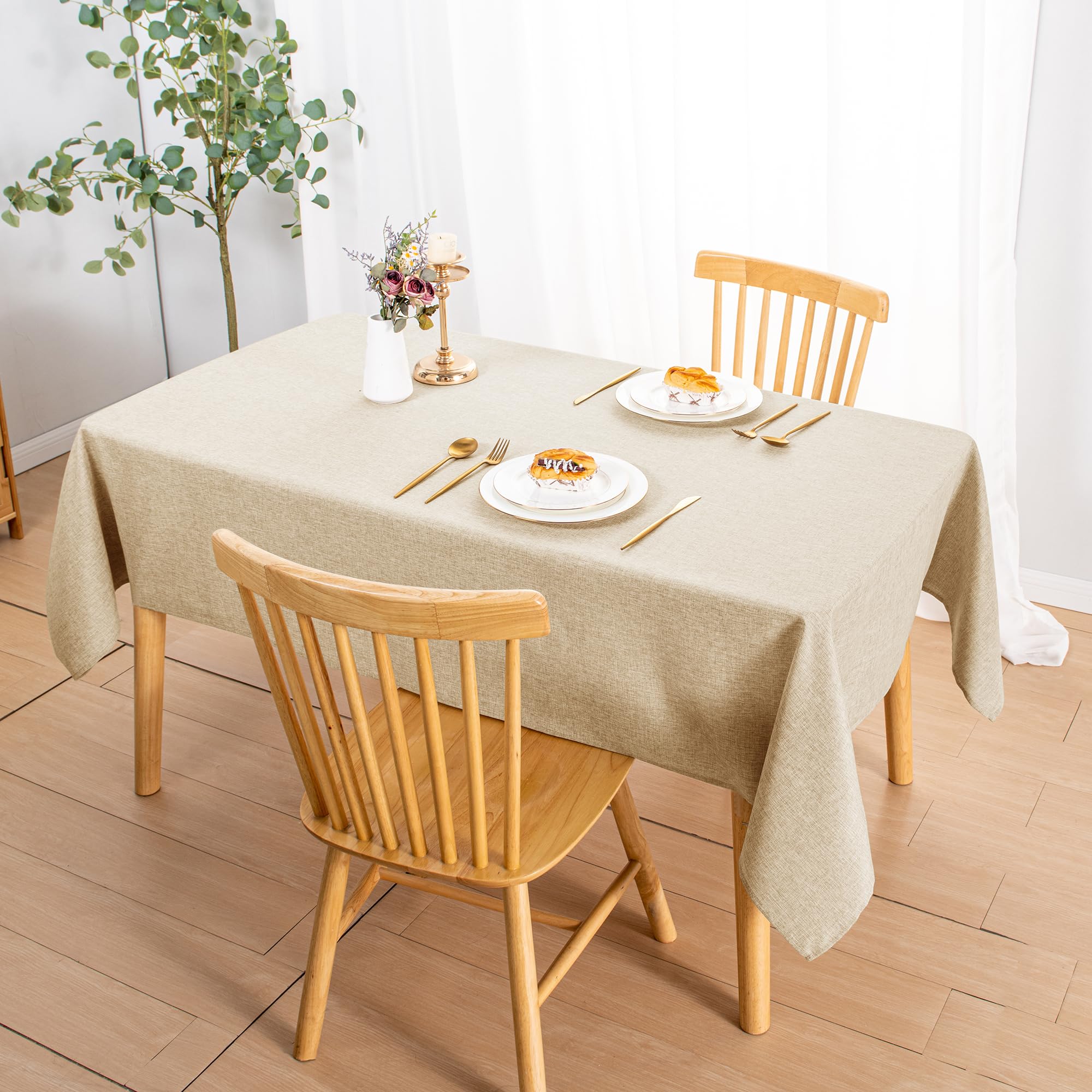 JIUZHEN Beige Tablecloth, Washable, Linen Look Tablecloths for Dining Room Garden, Outdoor, Weddings - Image 3