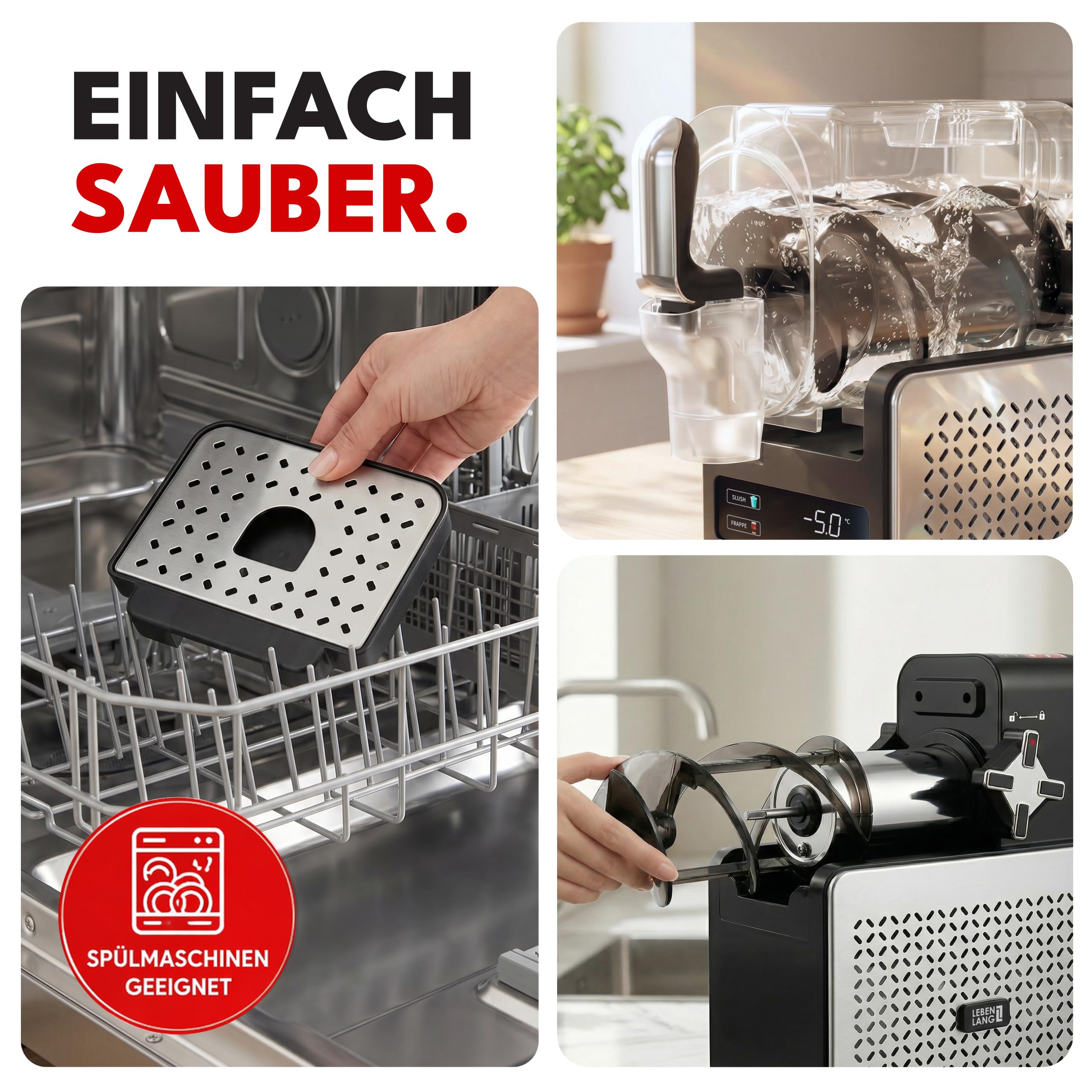 LEBENLANG Premium Slush Maschine 2L - 5 Modi & 15 Min QuickFreeze I Inkl. Rezeptbuch & Auto-Reinigung I Slush Eis Maschine für Zuhause Frozen Slushy Machine Slushie Maker Ice Slushi Maschiene