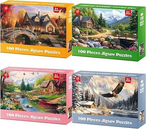 Miniatura 1 de 4-Pack 100 Piece Puzzles for Seniors Country Life Large Piece Puzzles for Seniors Puzzle Dementia Alzheimer's Products Activities for Elderly Adults