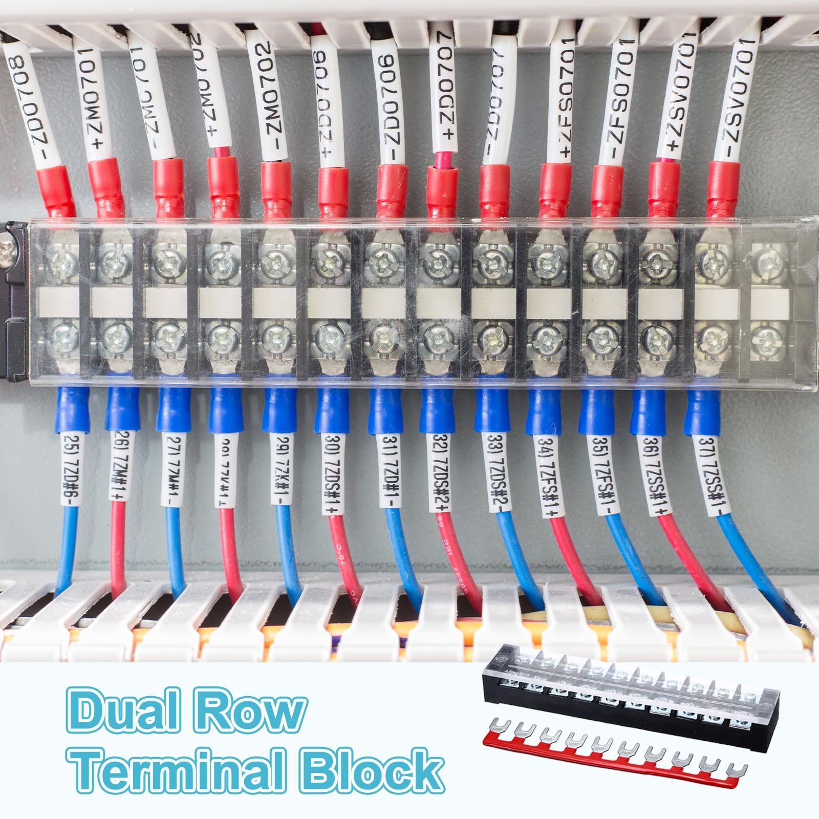 QUARKZMAN 2 Pcs Bloques De Terminales De Doble hila, 600V 45A 10 Posiciones Bloque De Terminales Con Tornillos Con 2 PCS Tiras De Barrera Preaisladas Para Sistema De Energía