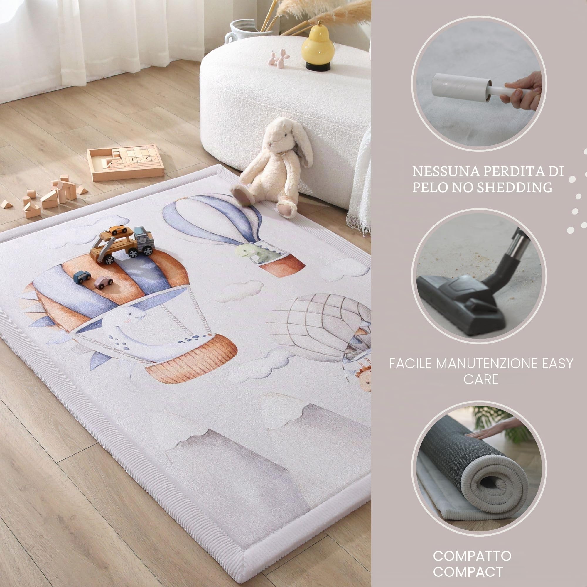 Hakuna Matte Tappetino per bambini, 170 x 120 x 2,5 cm, palloncini di dinosauro, tappetino per bambini, con memory foam, coperta da gioco antiscivolo, Tatami Bebe, pavimenti per bambini | Coral Velvet - Tappeto in schiuma ad alta densità, per gattonare, g