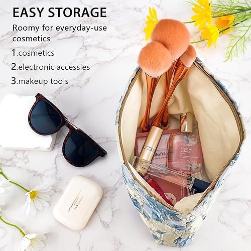 Miniatura 2 de ZLFSRQ Bolsa de maquillaje de flores para mujeres y niñas, bolsas de cosméticos florales lindas de viaje, bolsa grande para cosméticos con