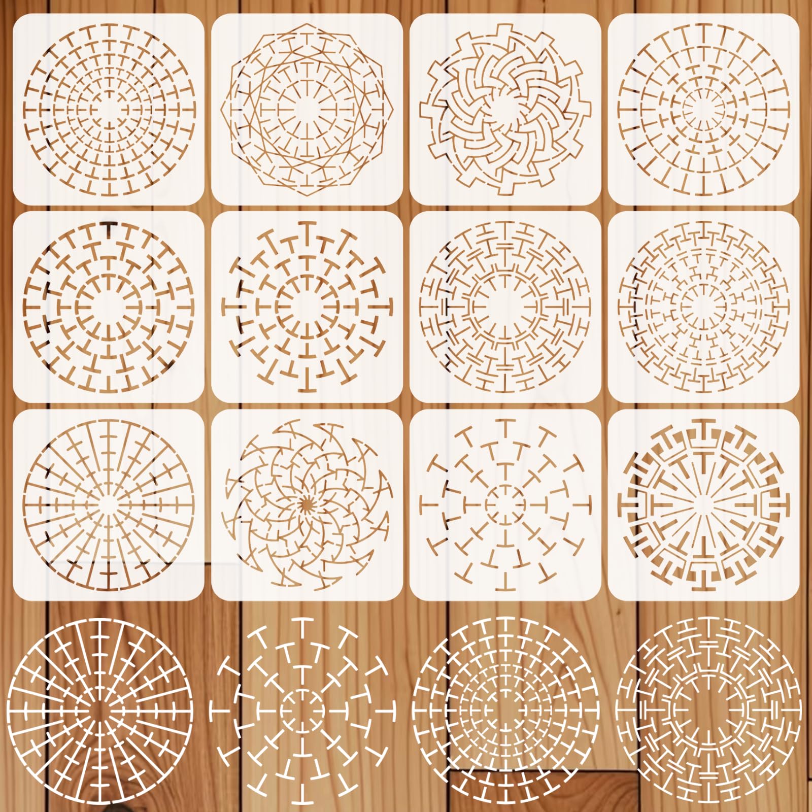 INFUNLY 12 Pcs Mandala Block Painting Stencil for Wall 7.9x7.9 Reusable Geometric Stencils Abstract Circle Stamp Plate Brick Layered Drawing Template for Wood Canvas Wall Paper Home Decor