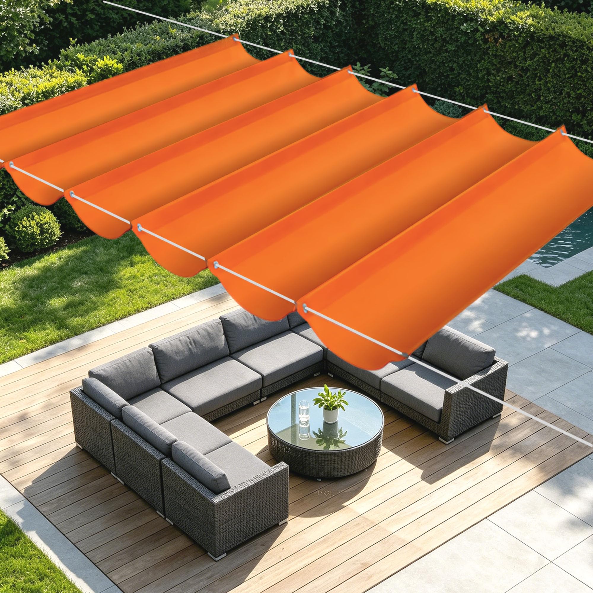 Voile ombrage anti-UV rectangulaire orange 300x500 cm en toile perméable pour balcon