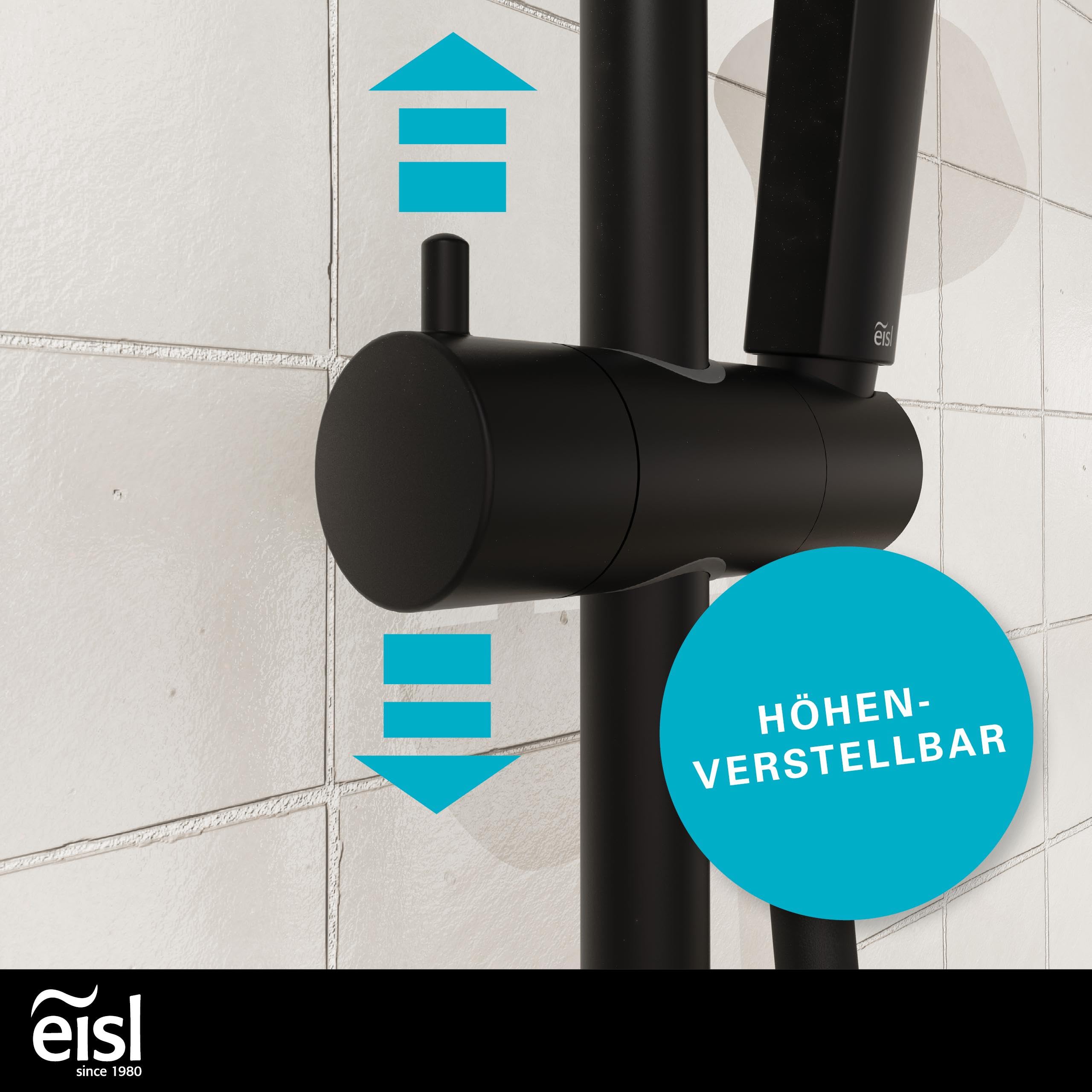 EISL DX7076CSB STILO Brausestangenset, Duschset mit Brausestange 70 cm, Duschbrause mit Schlauch und Halterung, Duschkopf mit 3 Funktionen, Duschstange mit Brause, Schwarz