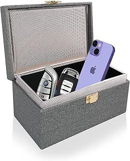 JXE JXO Faraday Box for Car Keys, Faraday Box, Car Key Signal Blocking Box, RFID Box for Car Keys, Car Key Signal Blocker, Shielding Pouch PU Leather Car Key Box （Grey）