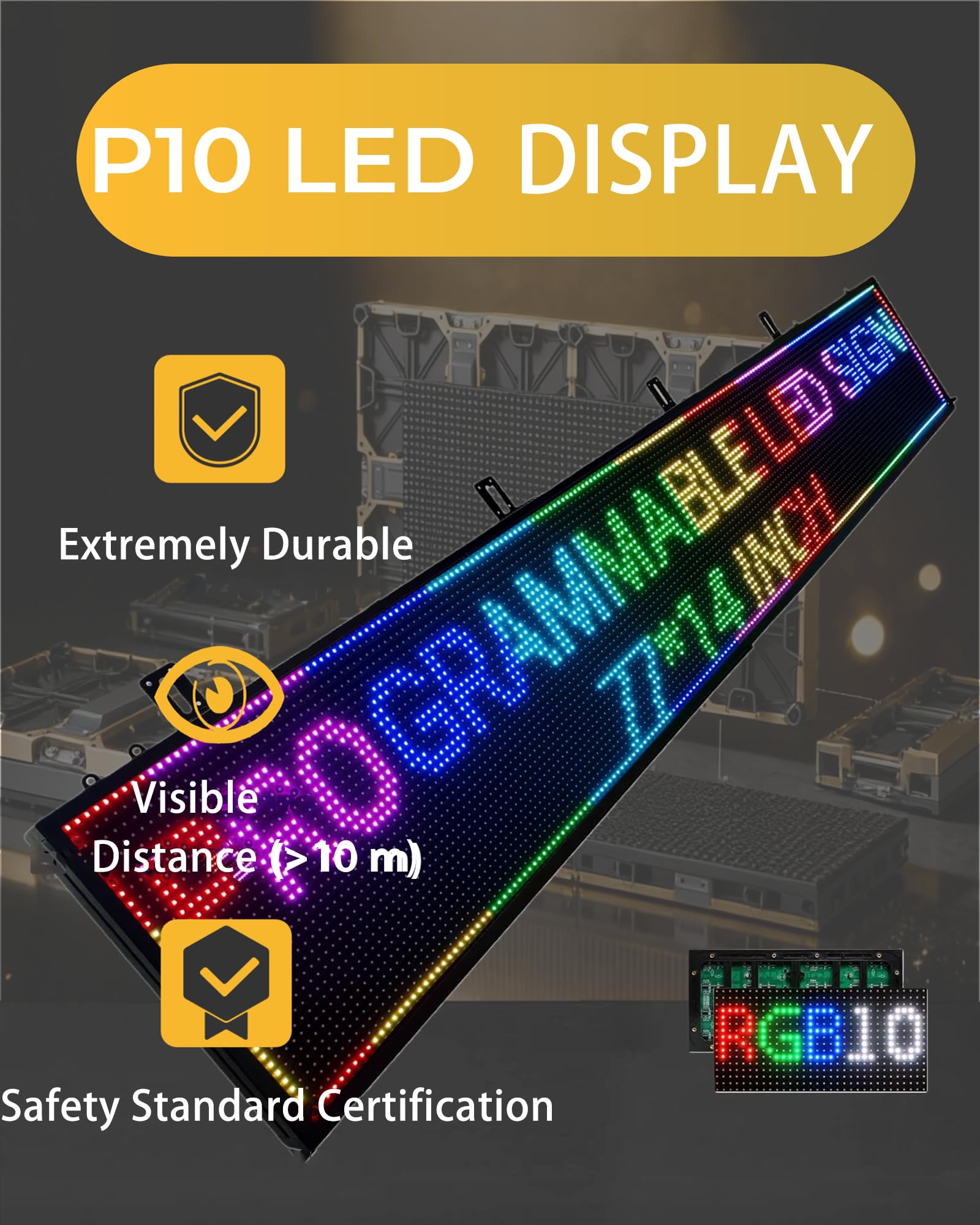 P10 LED-Großdisplay LED-Schild 192x32cm | 4000cd/m² + IP65 Allwetter | Programmierbares Leuchtschild mit SMD-Technik – Für Foodtrucks, Außenwerbung & Events WIFI/U-DISK KONTROLLE