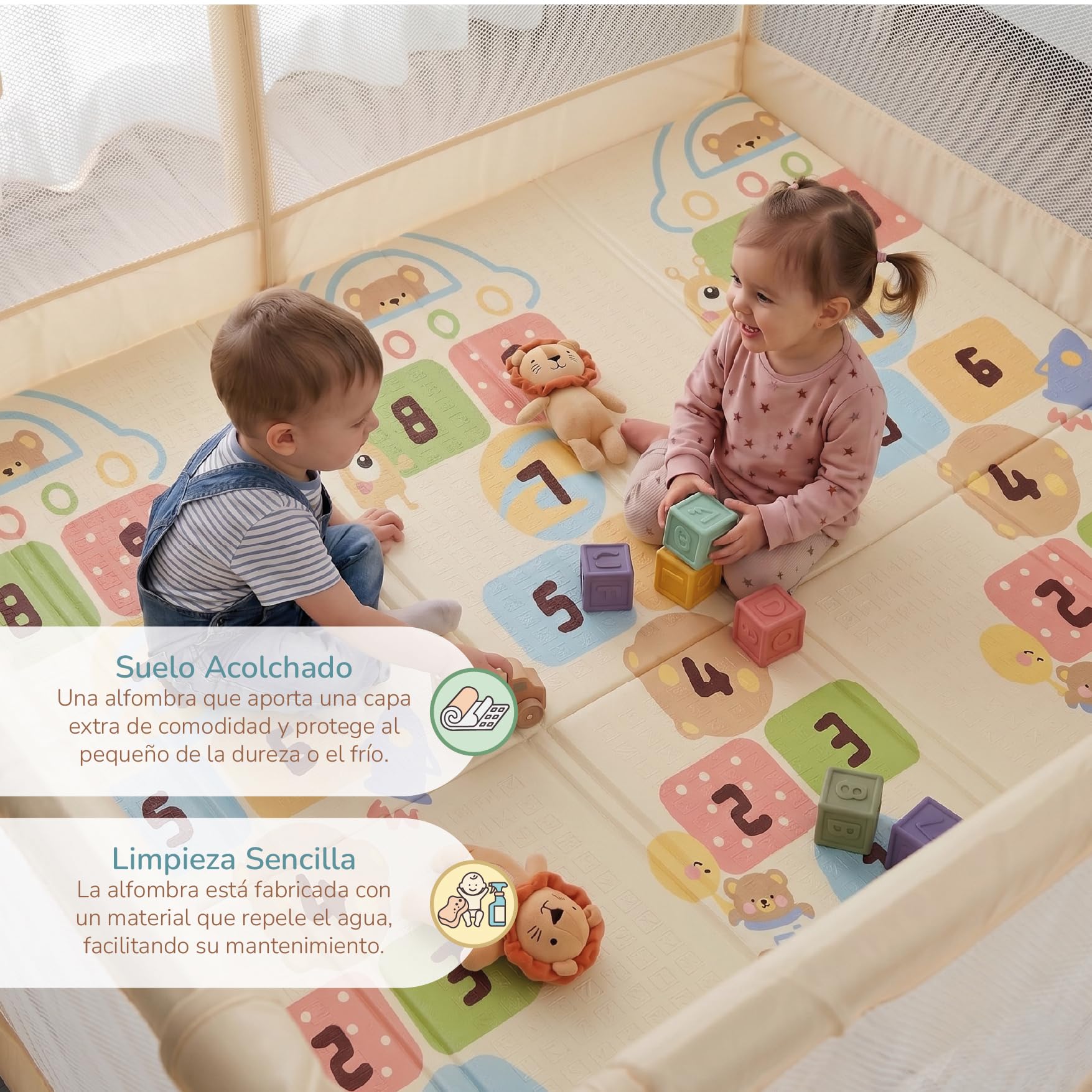 Buddy Baby Parco per bambini 120 x 120 cm pieghevole con rete traspirante e porta laterale vaniglia