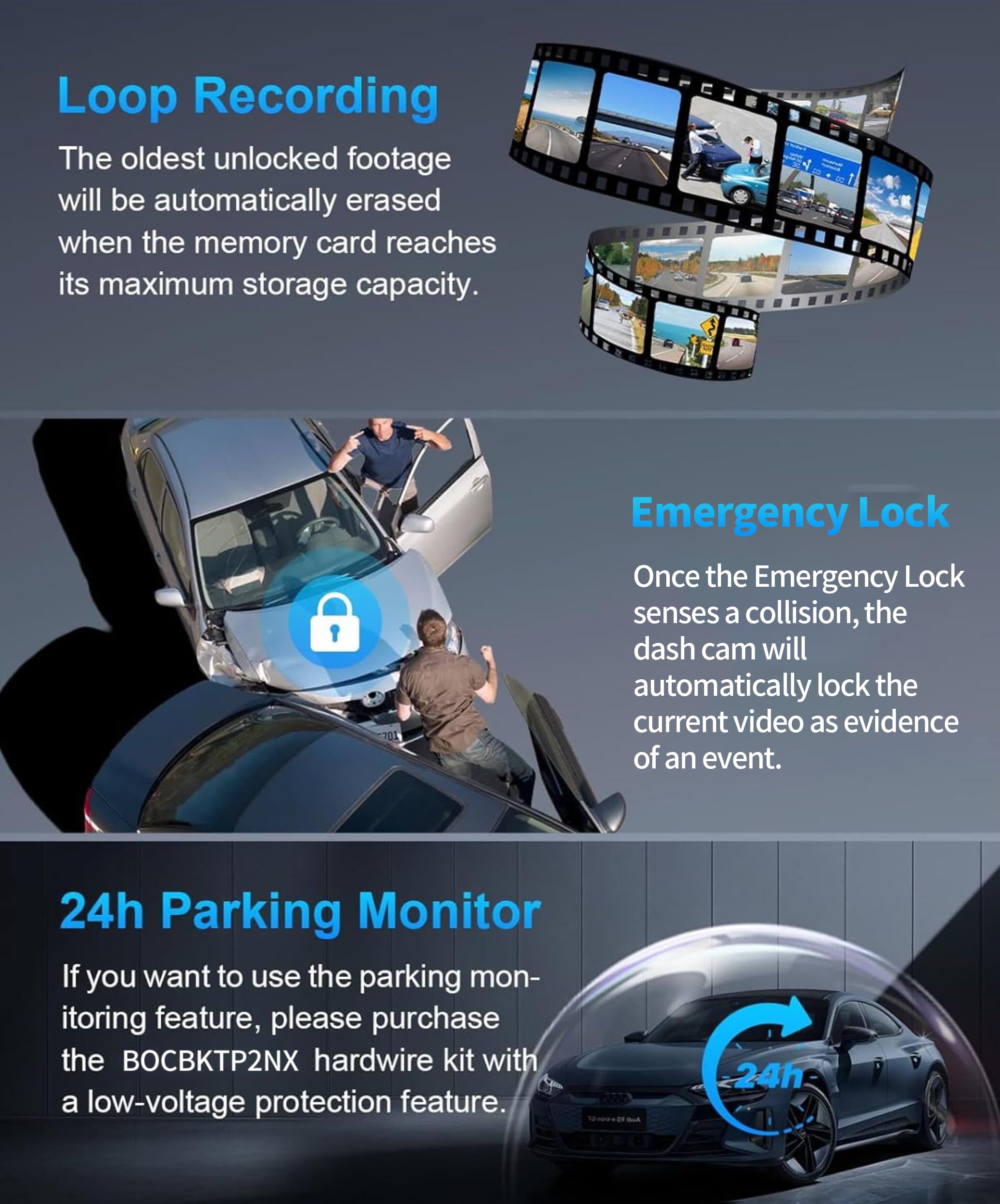 4 lenti Dashcam Quad 4x1080P Anteriore,Sinistra,Destra e Posteriore con Parcheggio GPS WiFi 24H/7,Visione Notturna IR Dash Cam Auto,150 ° Angolo Largo WDR 3 Pollici TFT G Sensor Libero 128GB