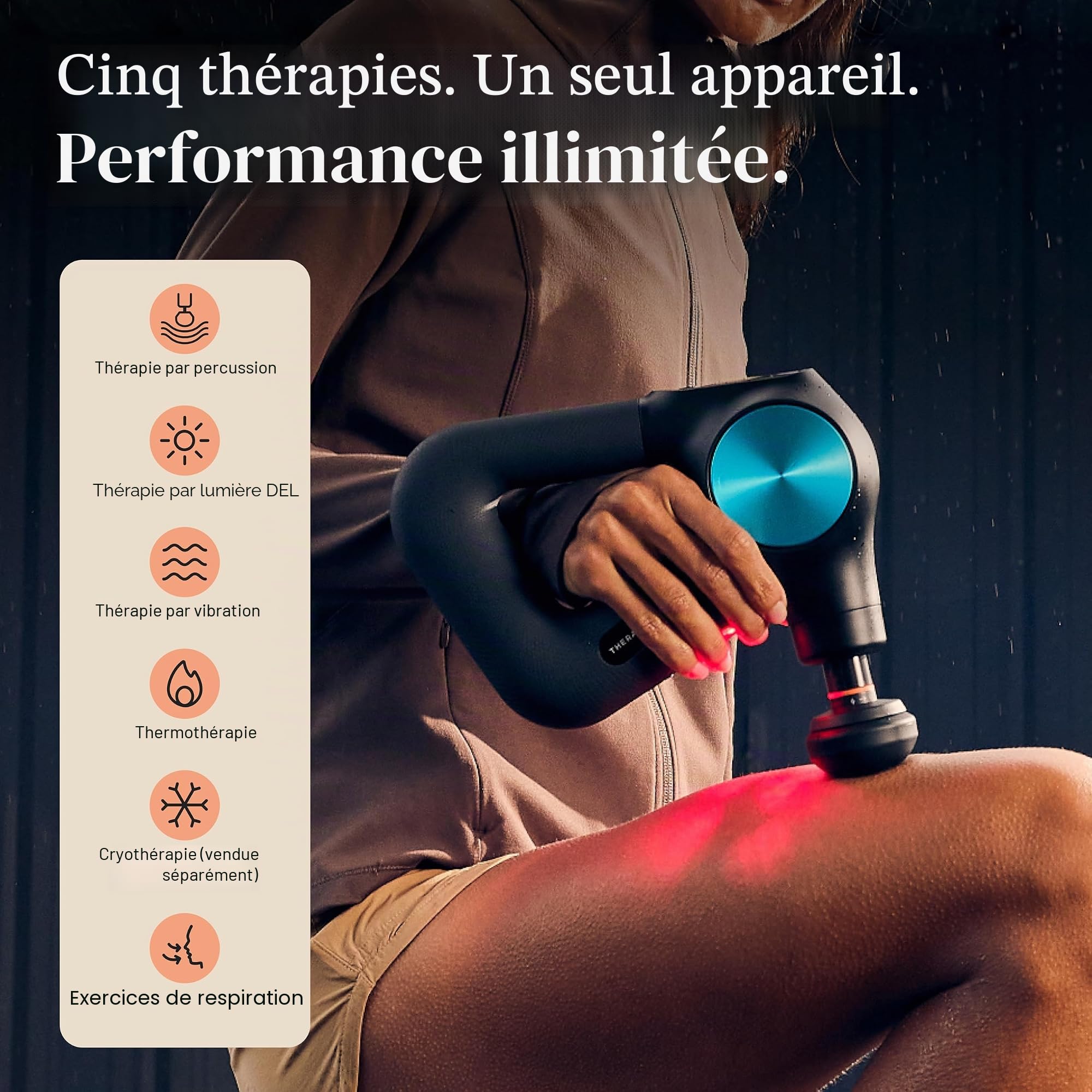 Therabody Theragun Pro Plus Gen 6 – Pistolet de massage à percussion avancé 6 en 1 avec chaleur, vibrations et lumière LED pour un confort complet du corps et une meilleure facilité musculaire