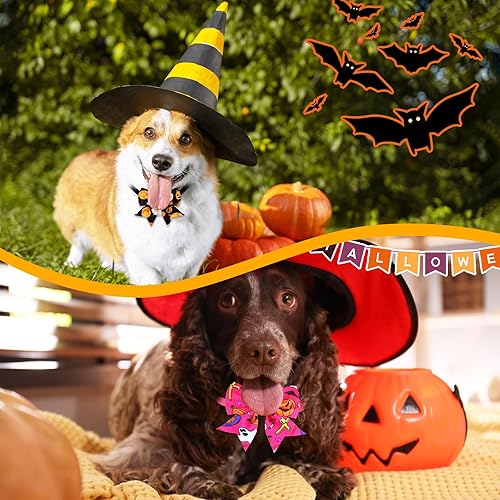 Miniatura 6 de Maitys 40 corbatines de Halloween para perros y gatos, collares básicos de corbatín para cachorros, accesorios para el cuello de gatito, accesorios