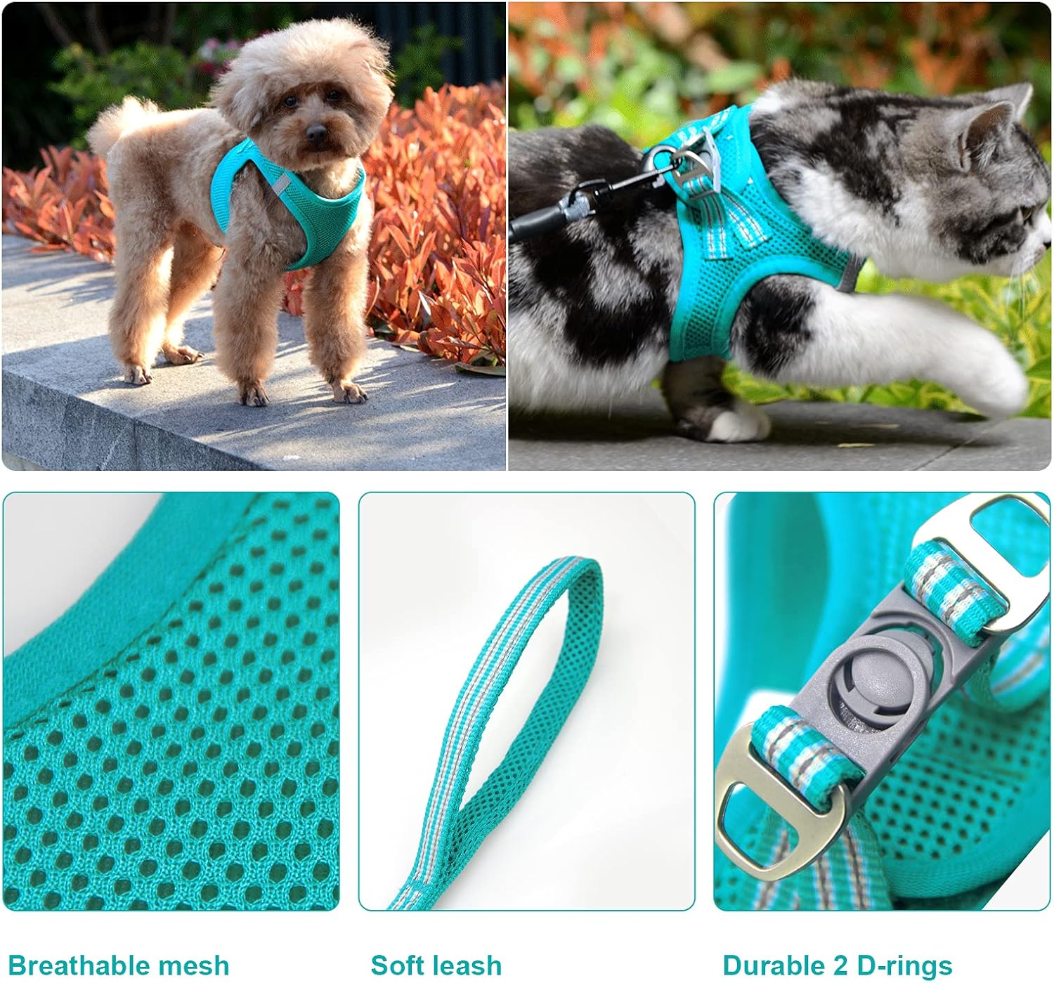 Cat Harness and Leash Set, Soft Dog Vest Harness No Pull, Kitten Harness with Reflective Strap, Step in Puppy Harness for Small Dogs, Dog and Cat Universal Harness,Durable D-Ring(S,M,L)