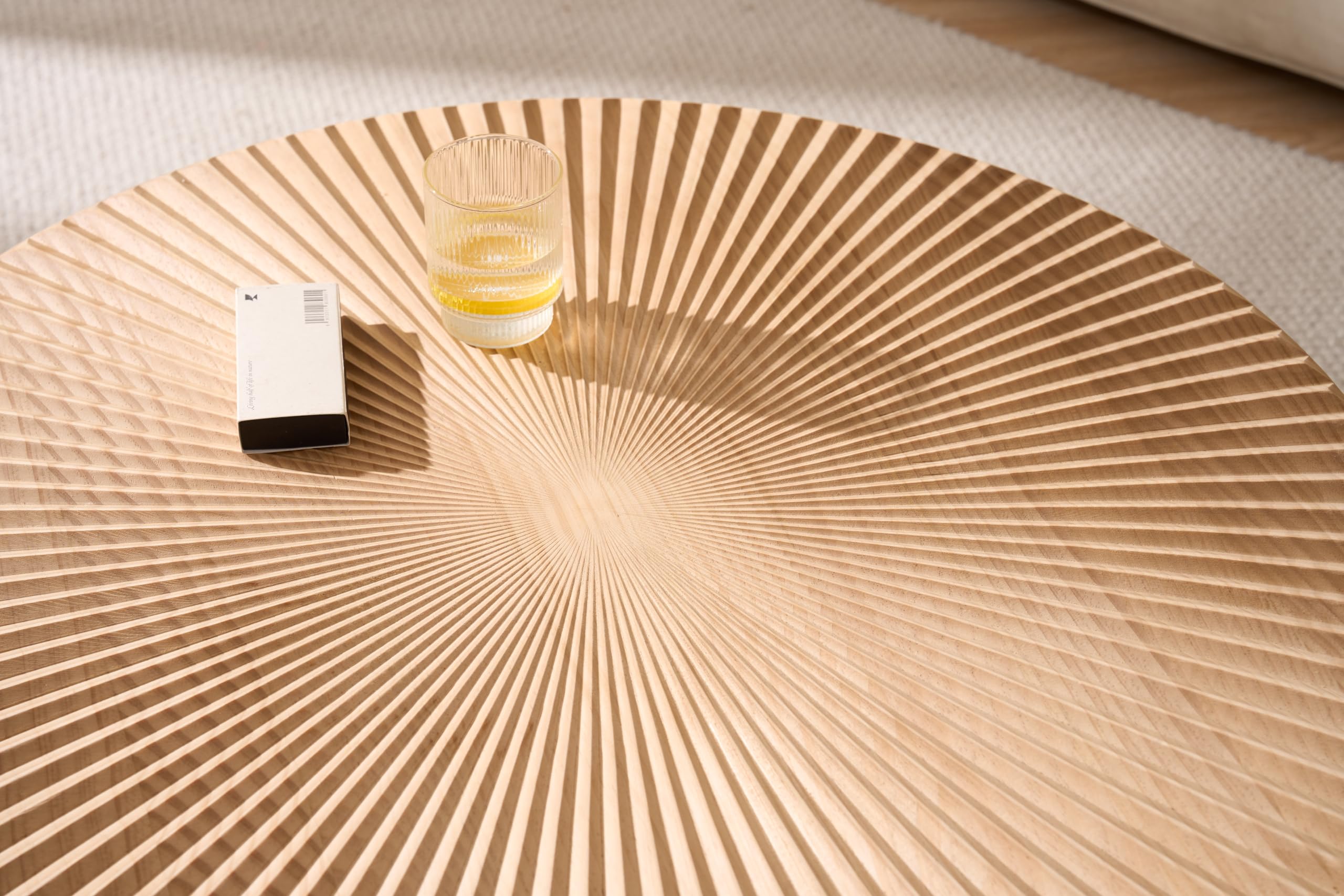 Beistelltisch Rund Holz, 60×42cm Großer Coffee Table | linearem design, schwarzen metallbeinen, fur wohnzimmer, massivholzfurnier, holzfarbe, kleiner couchtisch, handgefertigt
