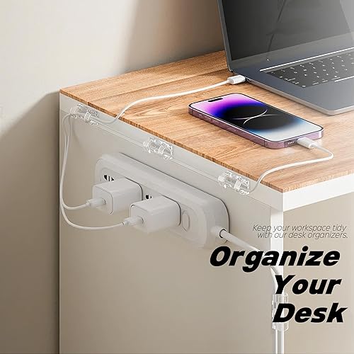 Miniatura 2 de 100 clips adhesivos transparentes para cables, clips de alambre para gestión de cables, abrazadera de alambre para luz, escritorio, pared, TV, PC,