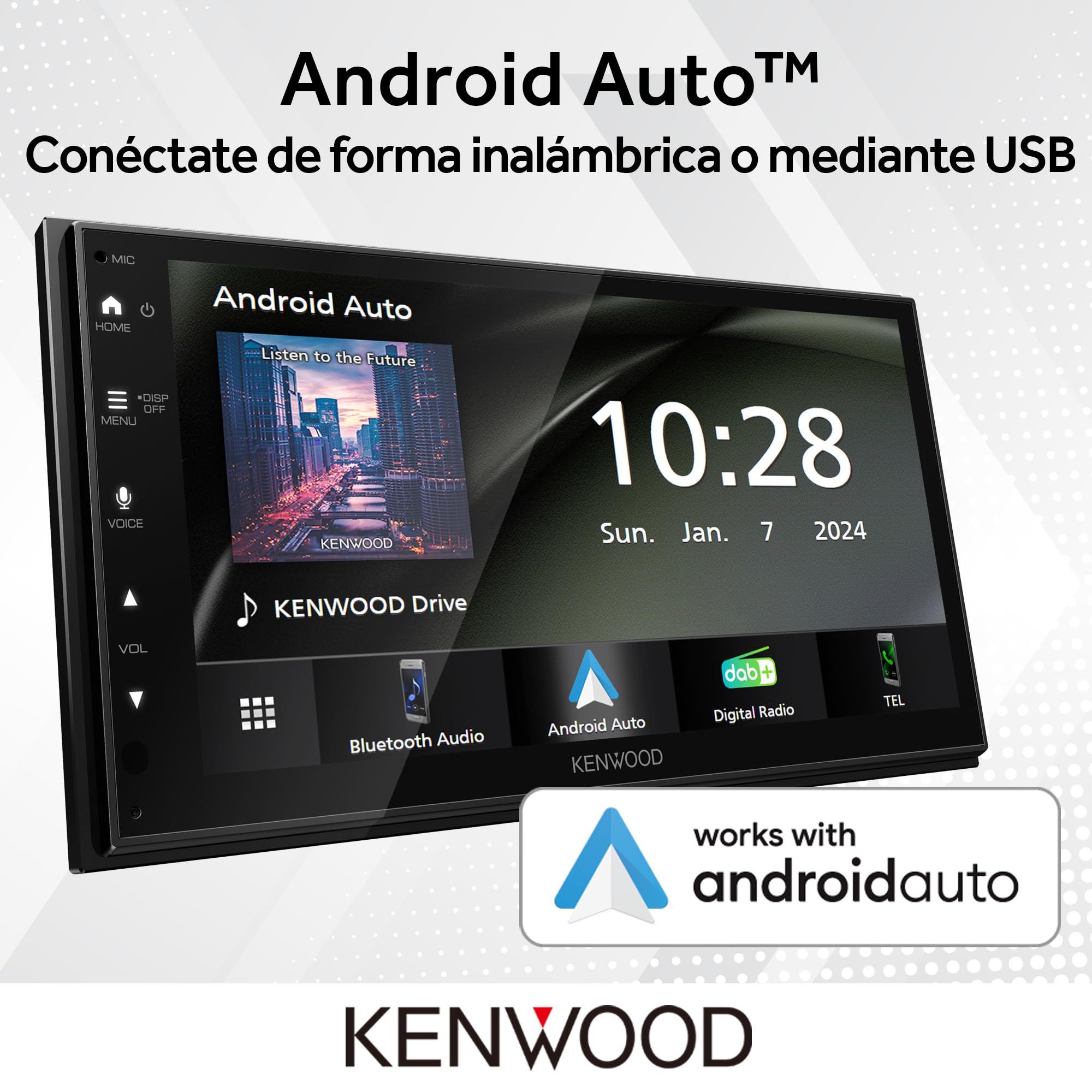Kenwood DMX6523DABS AV sin Mecanismo 6,8" WSVGA, Dab+, CarPlay/Android Auto inalámbrico/con Cable, Duplicación inalámbrica bidireccional (2-Way), Bluetooth, Entrada para cámara de Marcha atrás