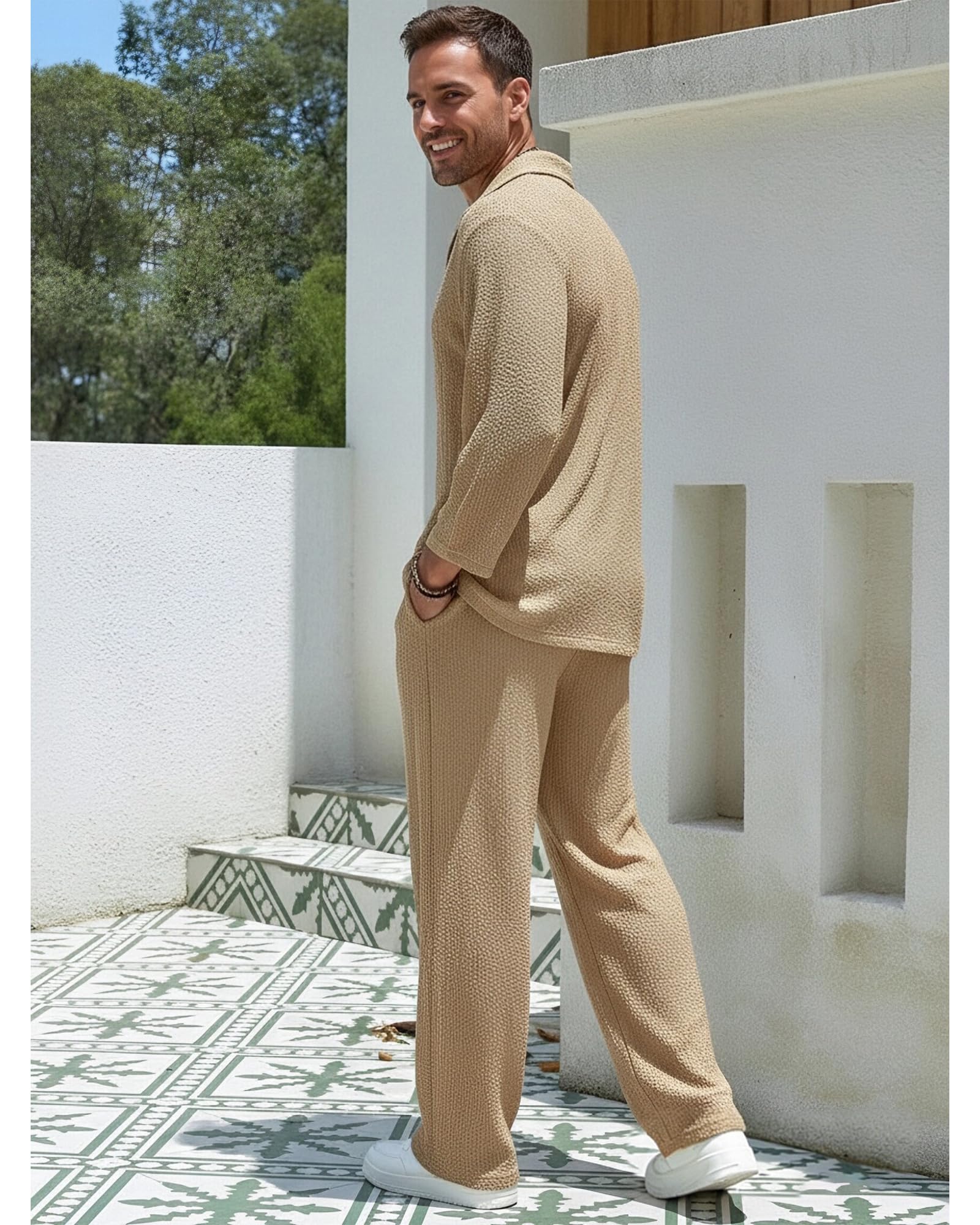 Conjunto Hawaiano Hombre 2 Piezas Casual Ligero con Bolsillos