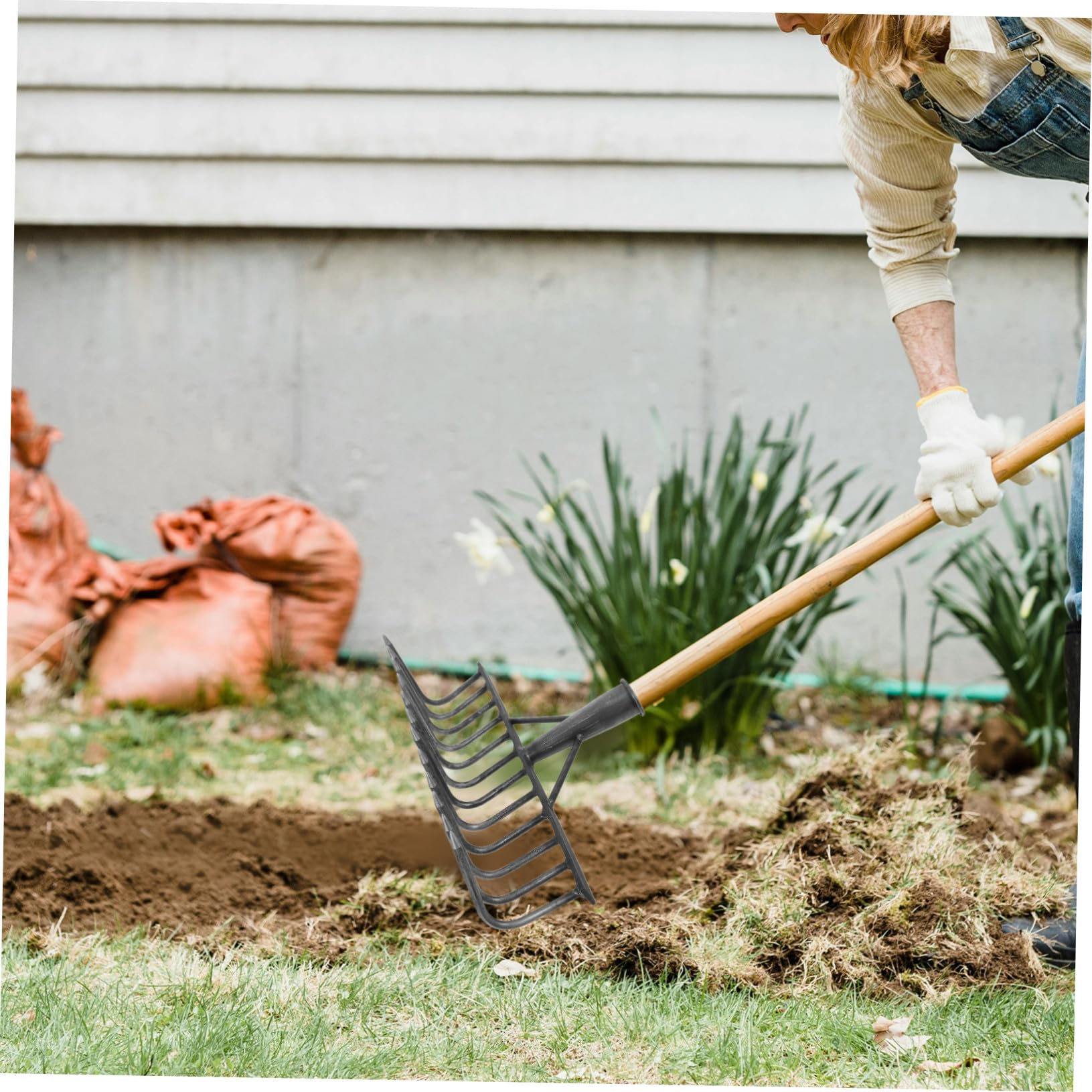 jojofuny Rastrello da Giardino in Acciaio al Carbonio Denti Multipli per Lavori Agricoli e Orto, Rastrello Multifunzionale Nero per Rovinare Terreno in Aiardi e Fioriere