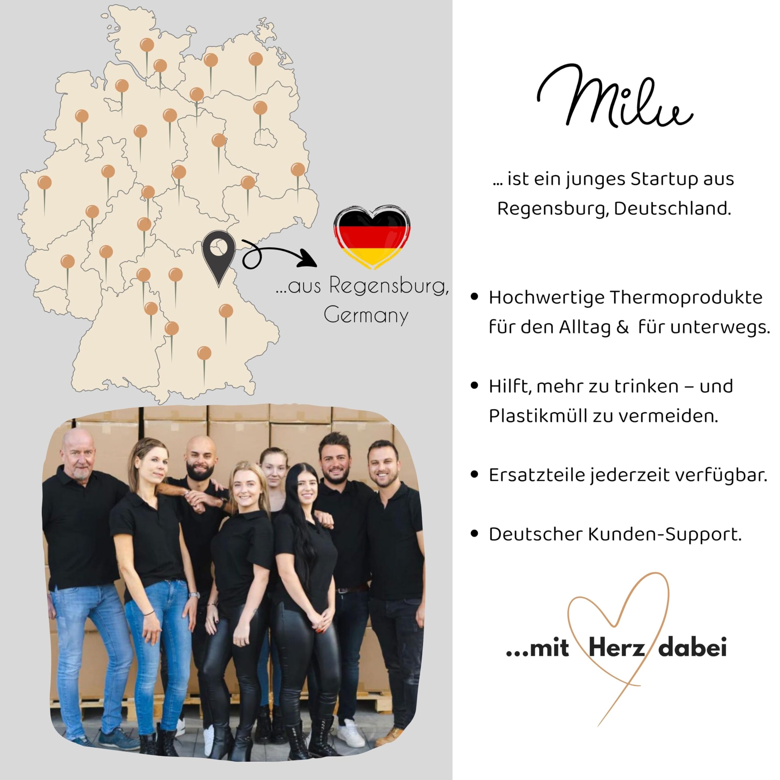 Milu Edelstahl Trinkflasche 1L Thermosflasche auslaufsicher Isolierflasche Kohlensäure geeignet inkl. Reinigungsbürste