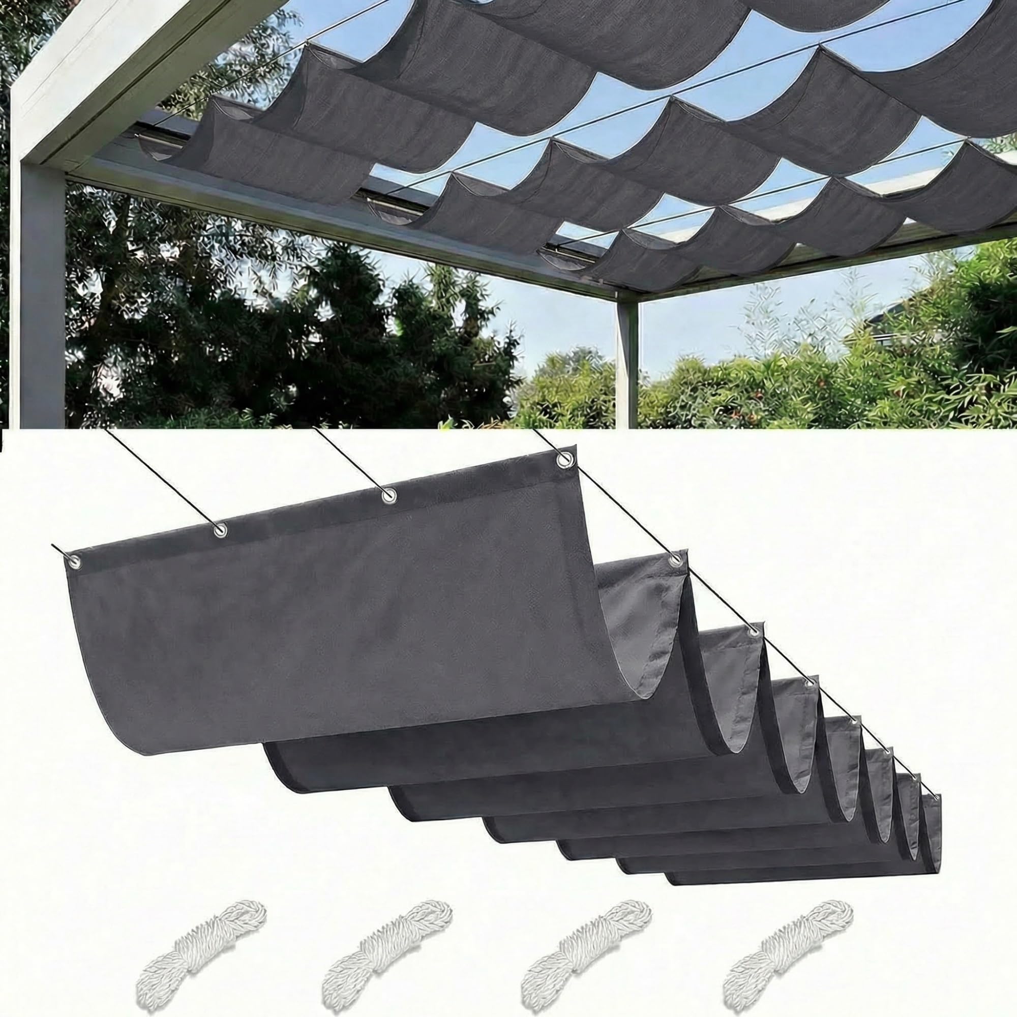Retractable Wave Sun Shade Sail Waterproof Pergola Cover 95% UV Protection Outdoor Awning Canopy with Ropes for Patio Garden Deck Porch BBQ Shelter Privacy Screen Summer(Dark Gray,3.5x1M(L x W))
